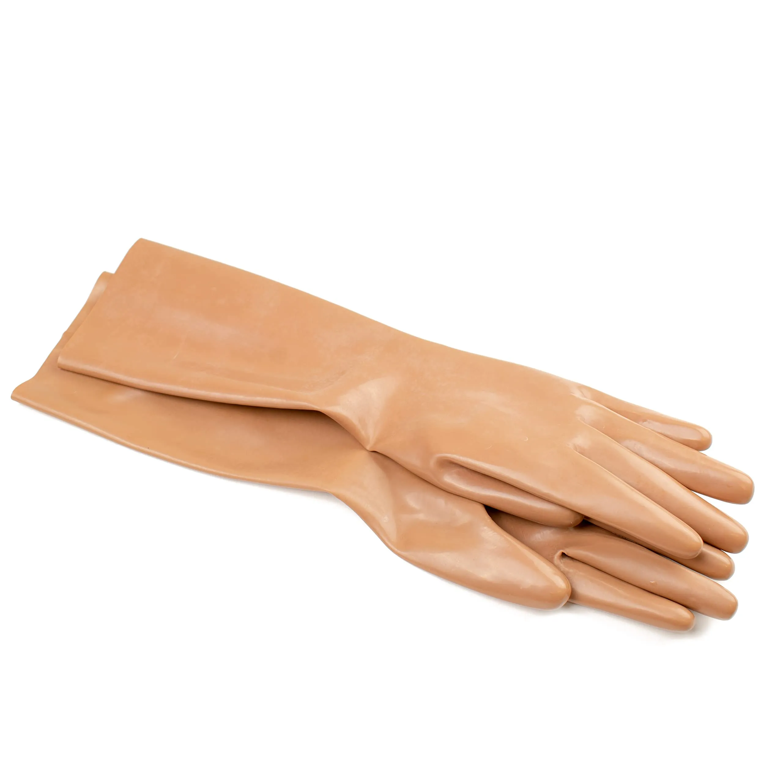 Rubberfashion Guanti in lattice corti - Sexy Rubber Gloves - guanti in lattice corti fino al polso per donne e uomini marrone 0.4mm L - immagine 1