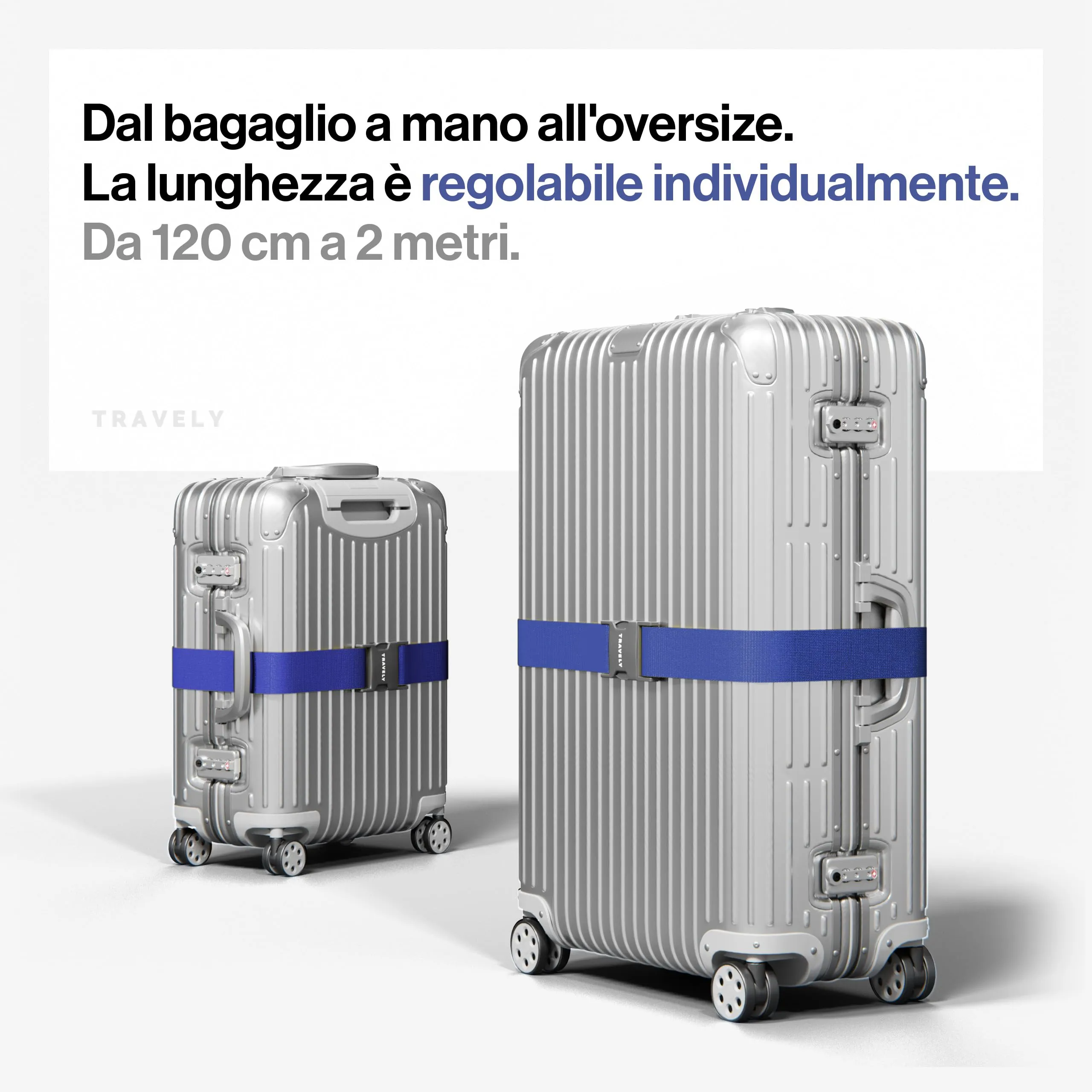 Travely® Cinghia per valigia di alta qualità, accattivante e sicura, con 4 targhette per nome, nastro per bagagli sulla croce, set da 4 pezzi, blu navy - immagine 6