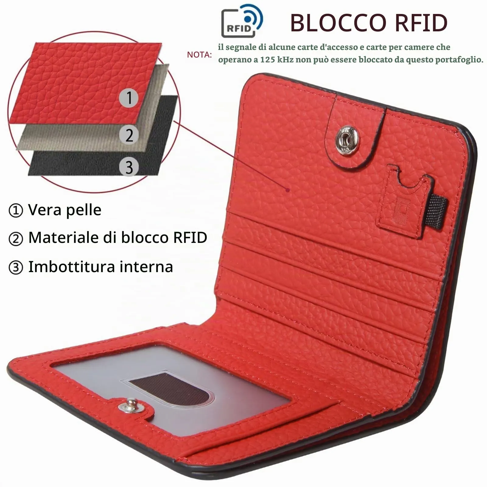 GADIEMKENSD Small Wallet Women Purses RFID Blocking Leather Bi-fold Card Holder with Zip Coin Pocket Stitch Purse for Lanyard Oyster Cards Bus Cards Protector Pouch with Card Cash Slots Red - immagine 4