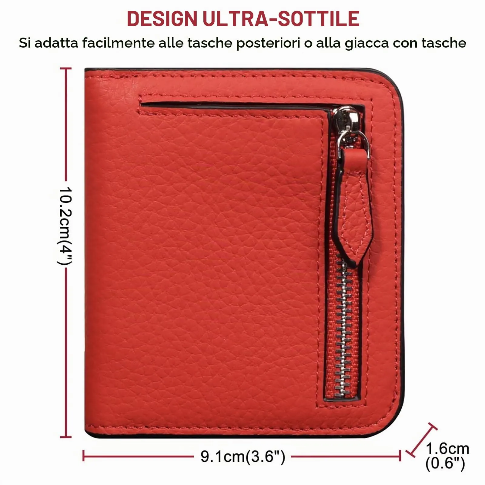 GADIEMKENSD Small Wallet Women Purses RFID Blocking Leather Bi-fold Card Holder with Zip Coin Pocket Stitch Purse for Lanyard Oyster Cards Bus Cards Protector Pouch with Card Cash Slots Red - immagine 5