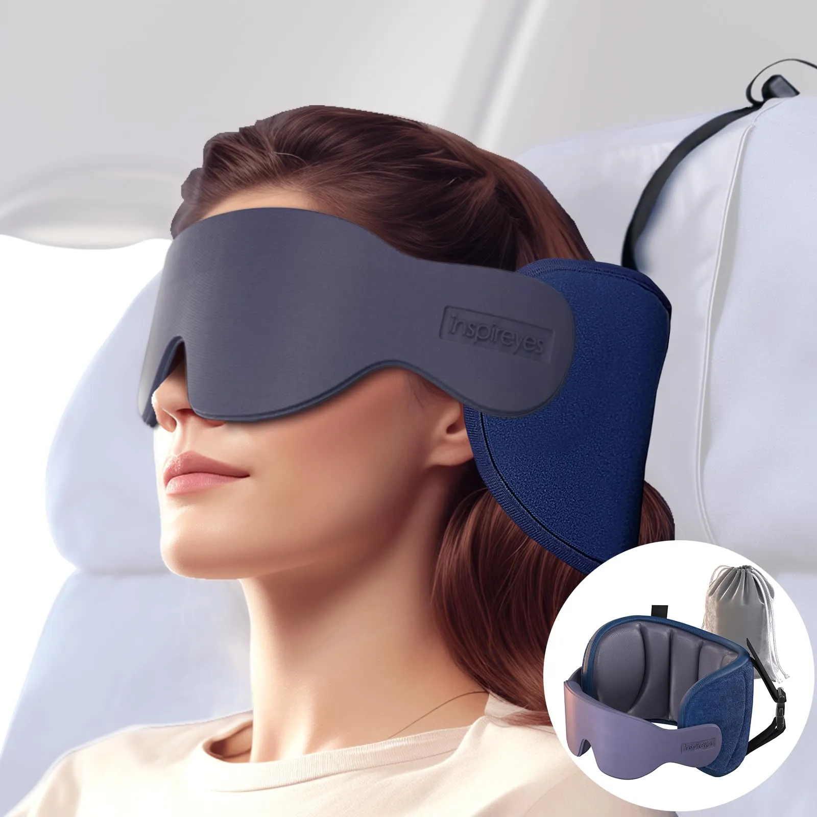 Inspireyes Cuscini da viaggio aerei, accessori da viaggio approvati FSA HSA per voli lunghi, cuscino da viaggio auto per bambini, maschera per dormire in aereo, Grigio scuro - immagine 1