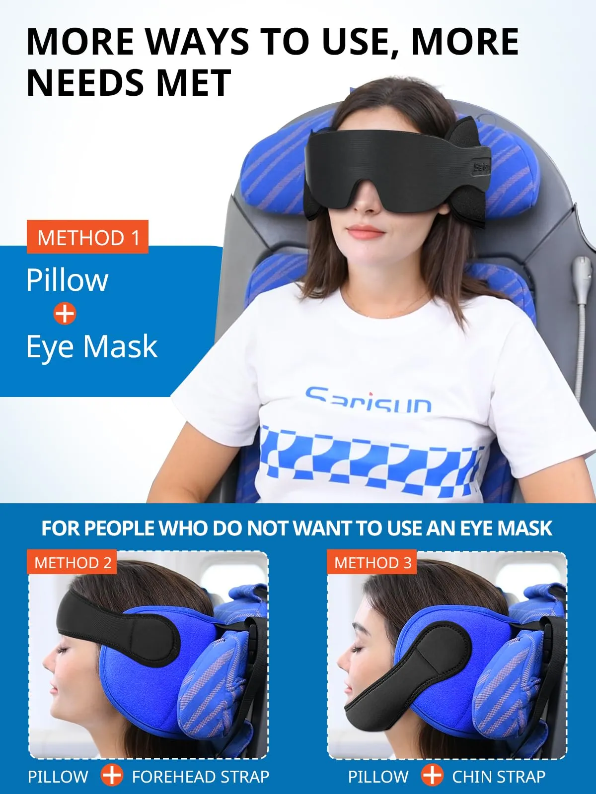 SARISUN Cuscino da Viaggio con Fascia Mento e Cinghia Sedile - immagine 2