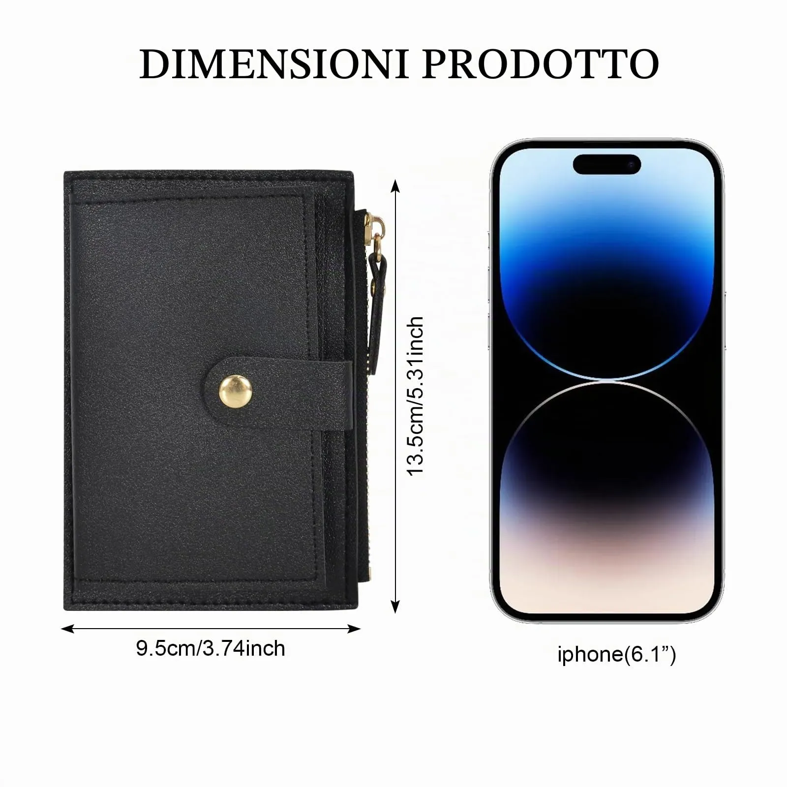 DEARBAG Portafoglio Donna Piccoli, Porta Carte di Credito in Pelle PU, Portamonete con Cerniera, Portafogli Corto Donna, con 6 Slot Schede, per Donnas Ragazza Signore, 14 * 9 * 0.5cm (nero) - immagine 2