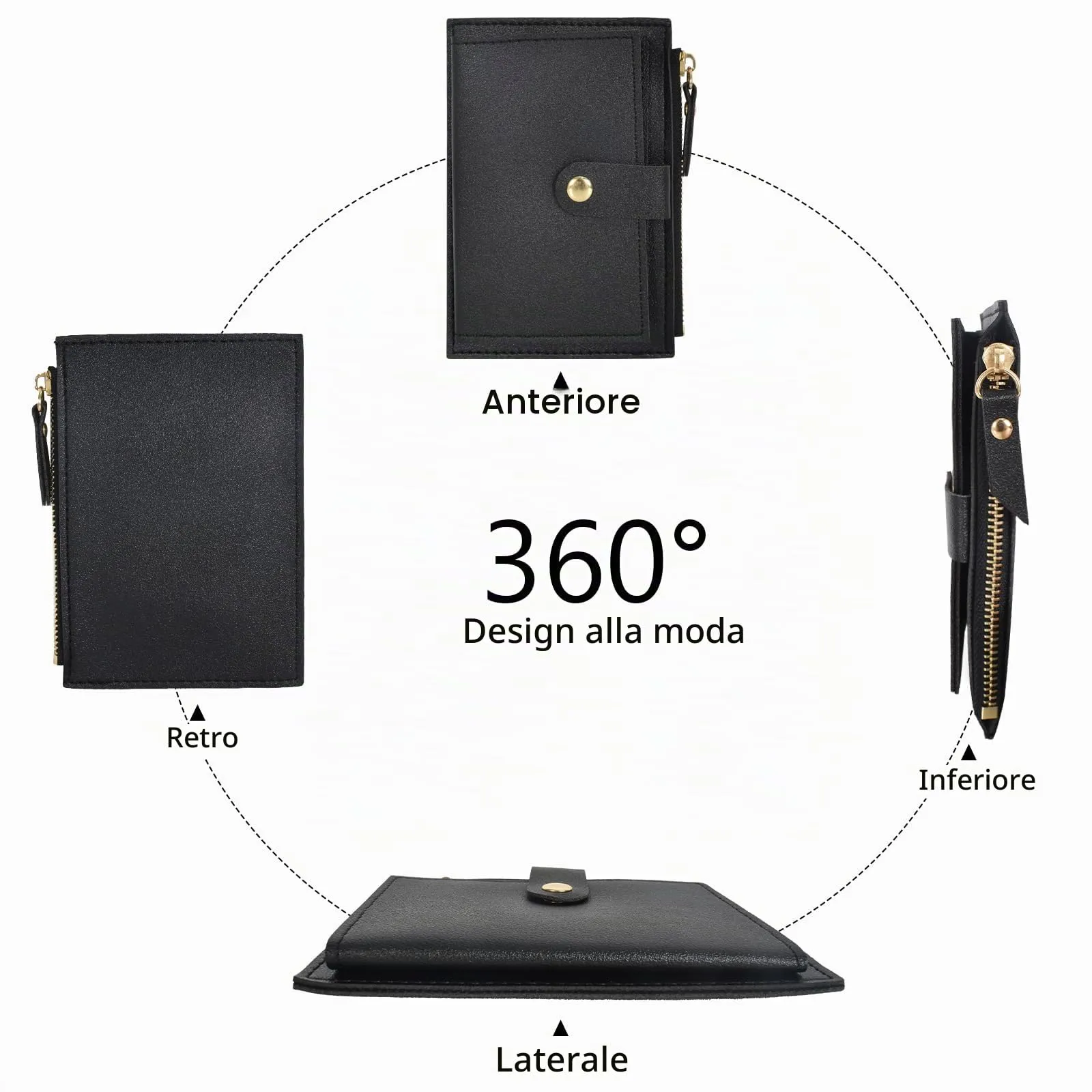 DEARBAG Portafoglio Donna Piccoli, Porta Carte di Credito in Pelle PU, Portamonete con Cerniera, Portafogli Corto Donna, con 6 Slot Schede, per Donnas Ragazza Signore, 14 * 9 * 0.5cm (nero) - immagine 4