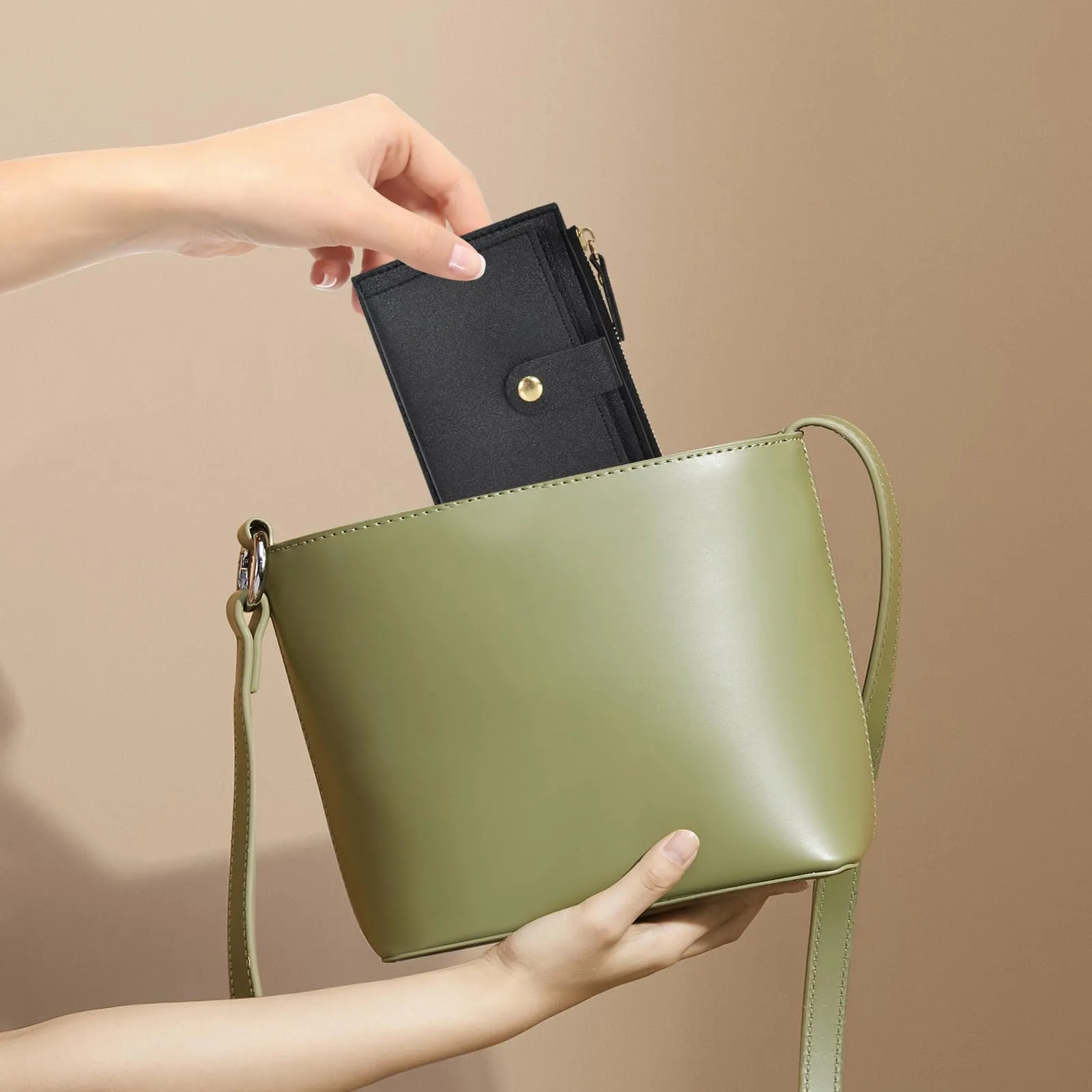 DEARBAG Portafoglio Donna Piccoli, Porta Carte di Credito in Pelle PU, Portamonete con Cerniera, Portafogli Corto Donna, con 6 Slot Schede, per Donnas Ragazza Signore, 14 * 9 * 0.5cm (nero) - immagine 7