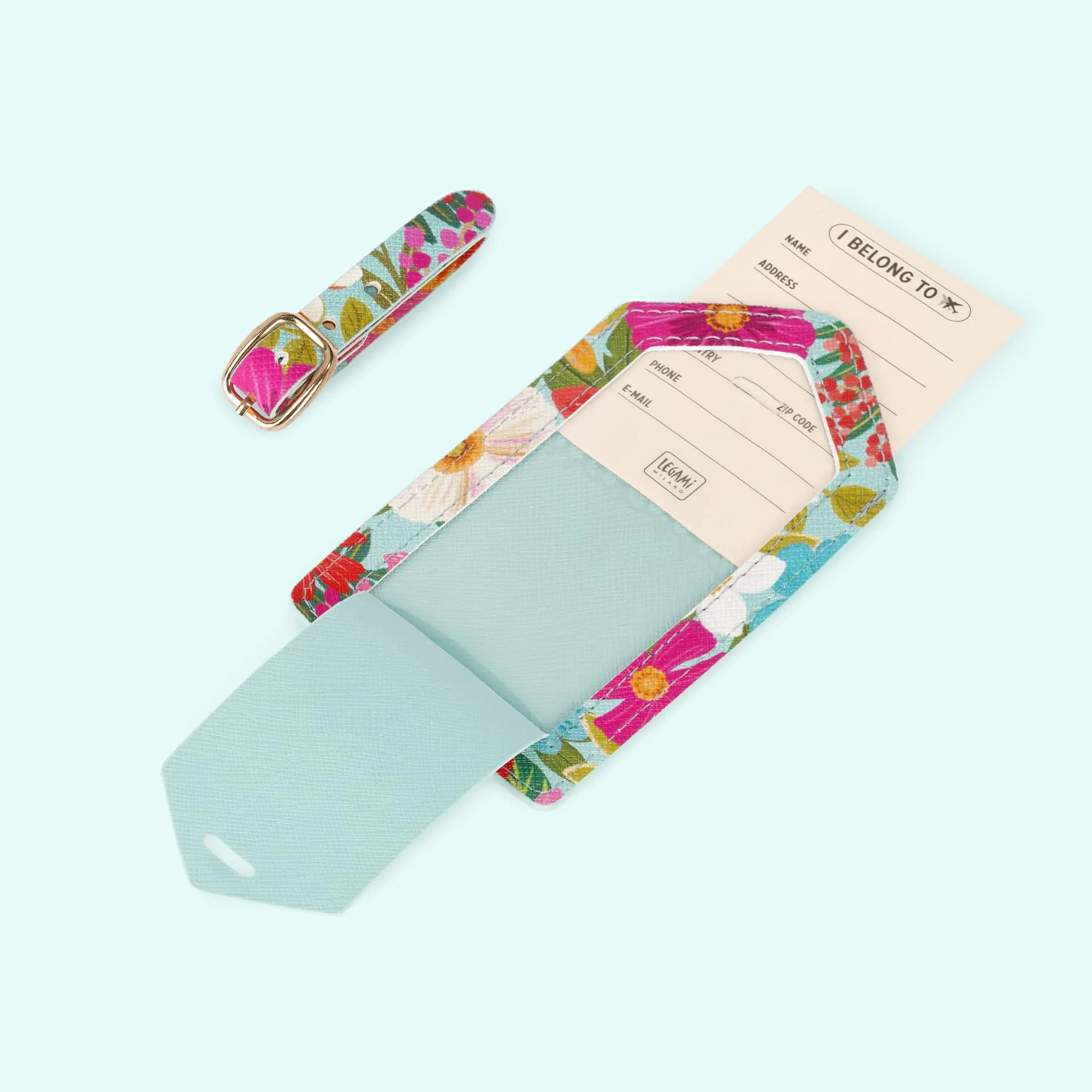 Legami - Etichetta Bagaglio, Luggage Tag per Valigia, Accessorio per Viaggio Aereo Crociera Treno, Tag del Bagaglio per Proteggi Dati in Pelle PU e Microfibra, Flowers - immagine 3