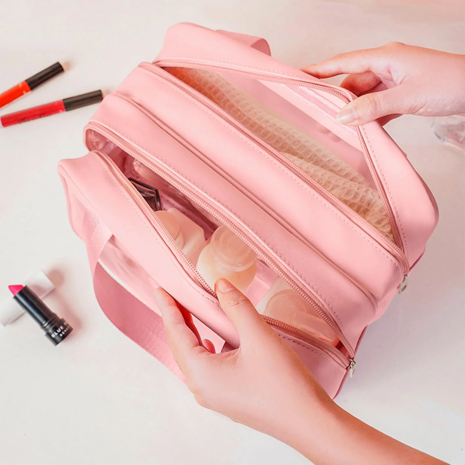 Borsa Cosmetica da Donna Borsa da Cultura da Uomo Asciutto e Separazione Nasale Portatile Impermeabile Borsa da Toilette con Grande Capacità 28 x 12 x 15 cm / 11,02 x 4,72 x 5,91 Pollice - immagine 2