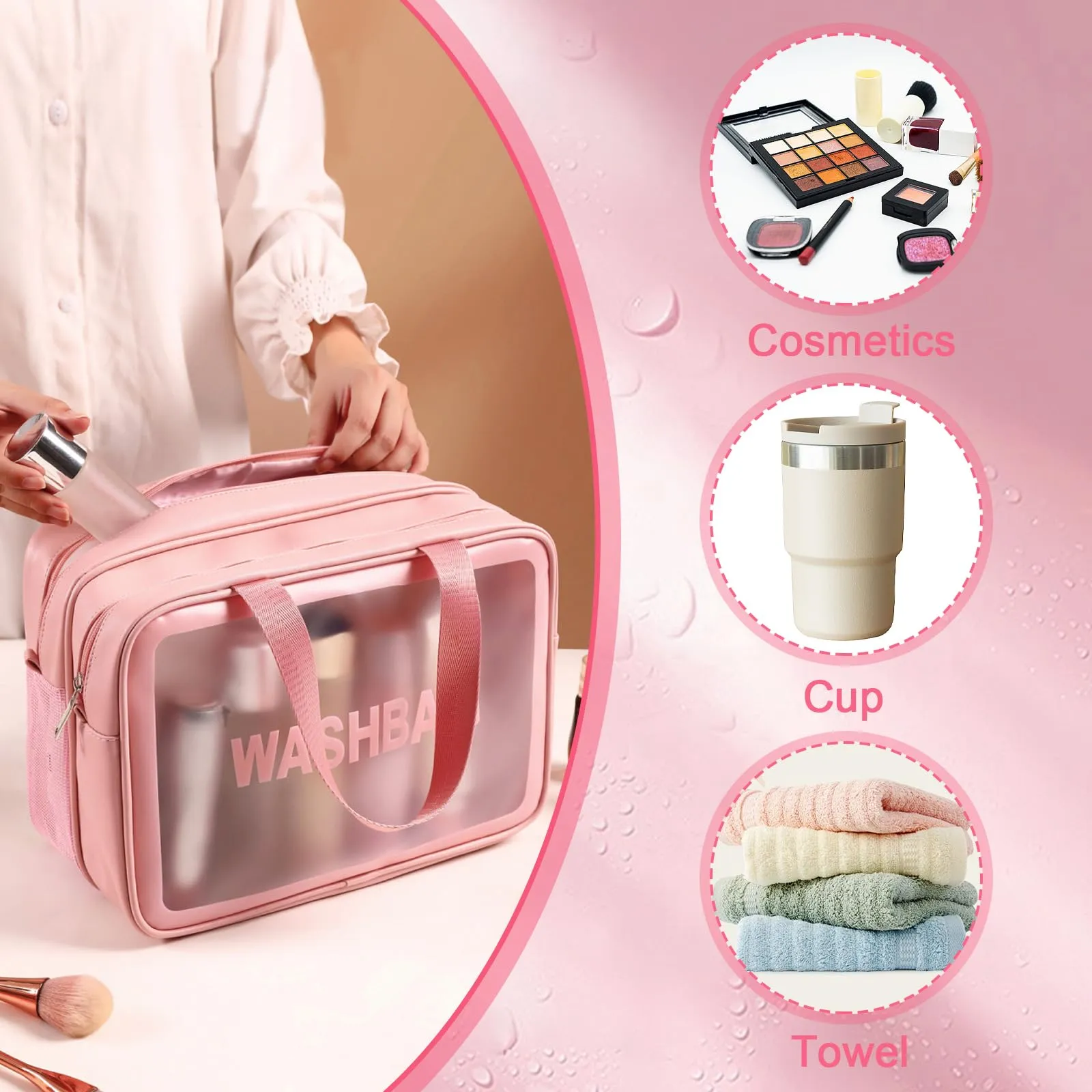 Borsa Cosmetica da Donna Borsa da Cultura da Uomo Asciutto e Separazione Nasale Portatile Impermeabile Borsa da Toilette con Grande Capacità 28 x 12 x 15 cm / 11,02 x 4,72 x 5,91 Pollice - immagine 7