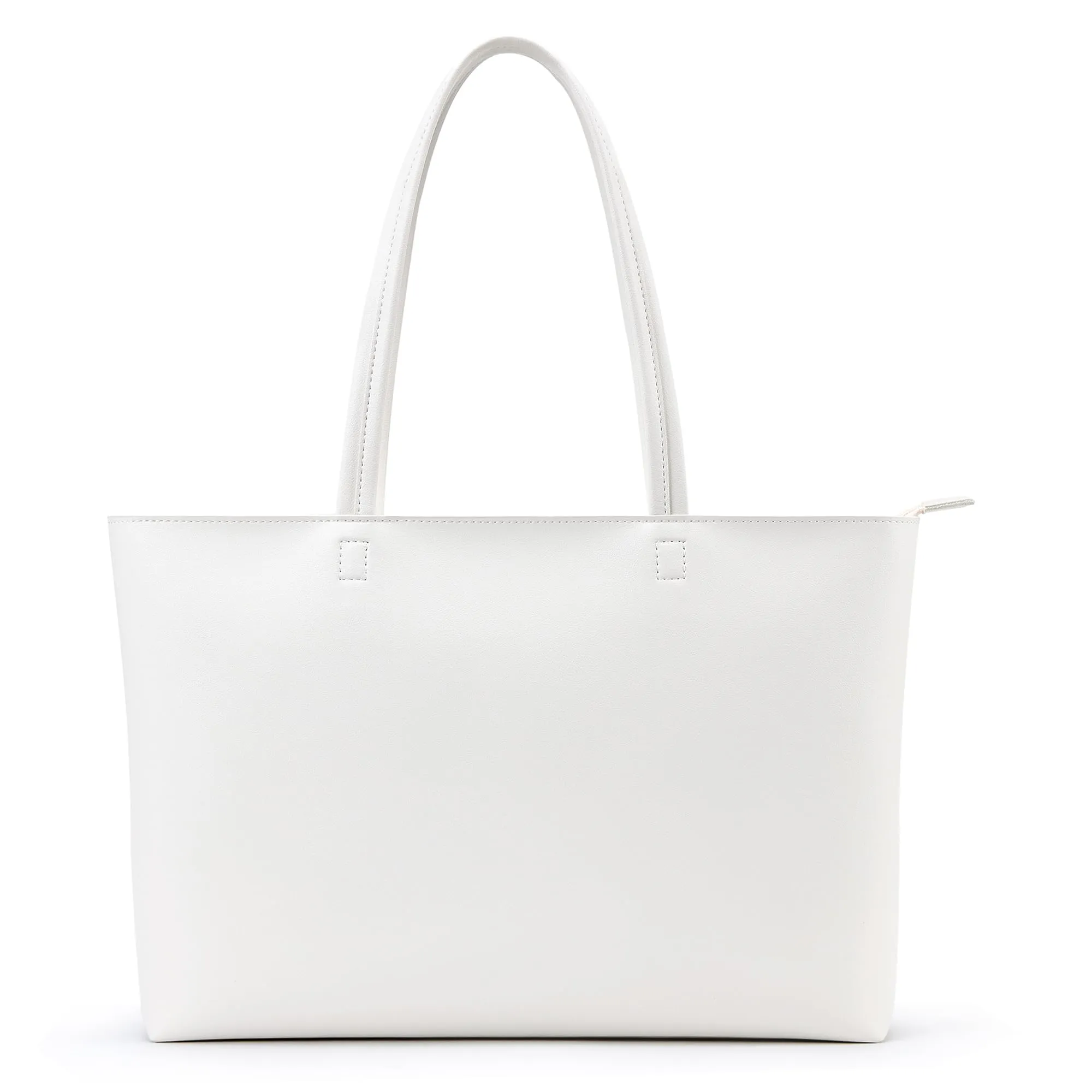 KALIDI, Borsa larga da donna, con cerniera, impermeabile, in poliuretano, per lavoro, scuola, viaggi, uso quotidiano, Bianco-L - immagine 1