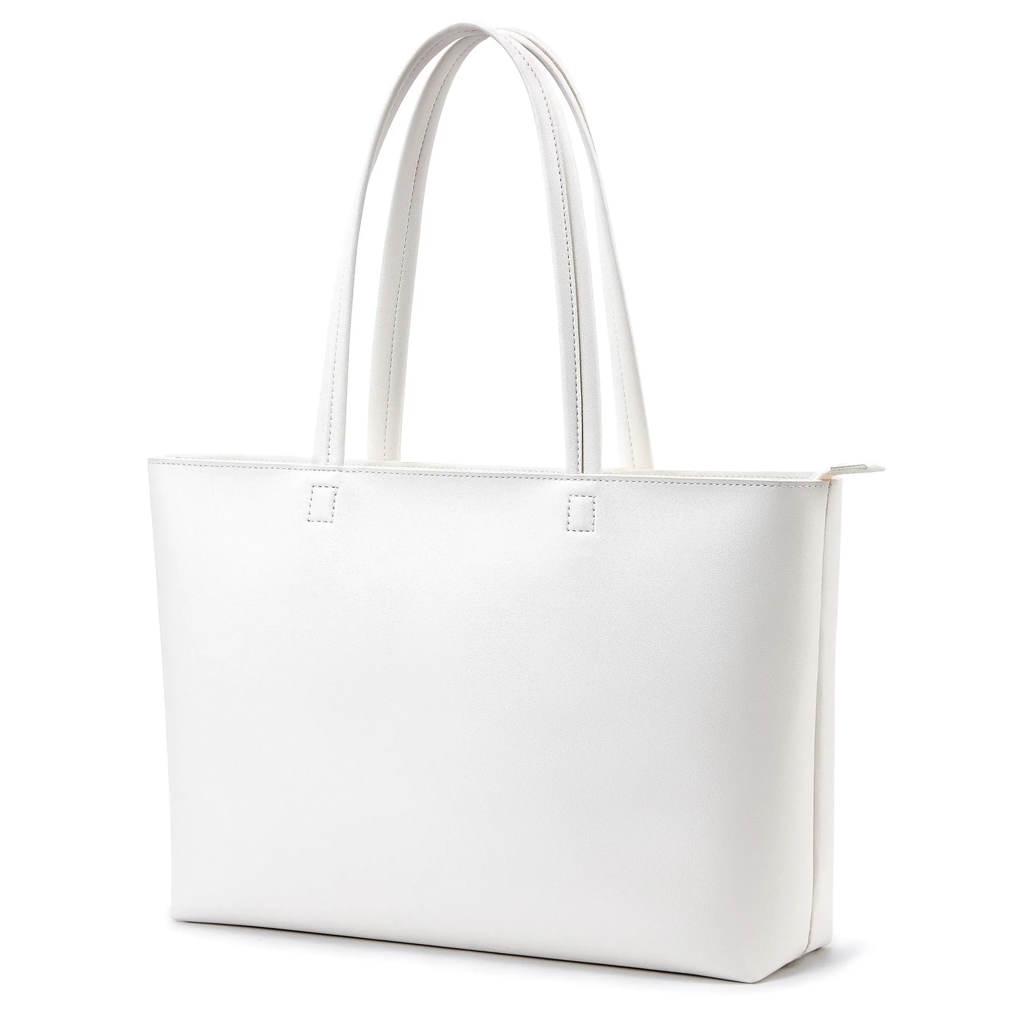 KALIDI, Borsa larga da donna, con cerniera, impermeabile, in poliuretano, per lavoro, scuola, viaggi, uso quotidiano, Bianco-L - immagine 4