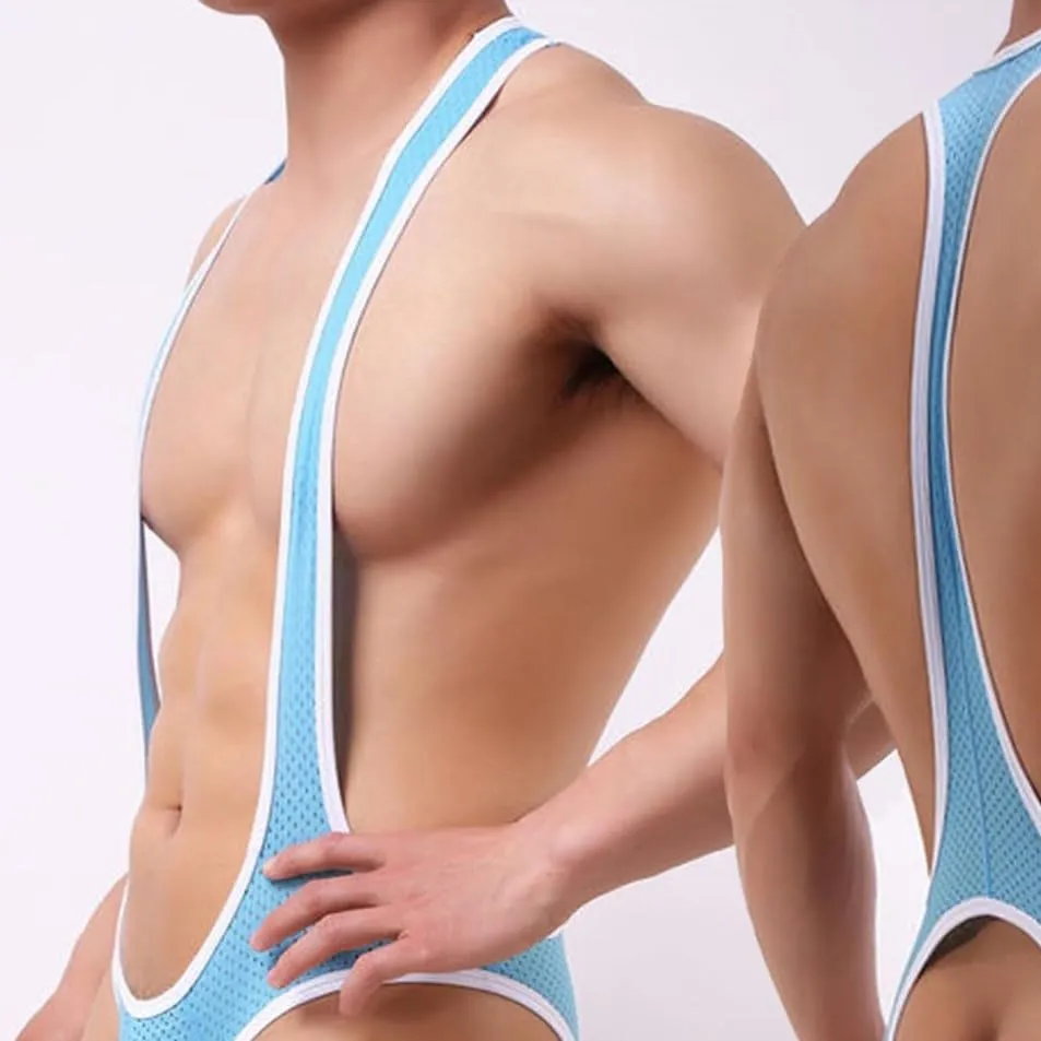 NewBull Borat Mankini Strap Sexy Slip in V Respirant Costume da Bagno Cosplay Body da Festa Pigiama Lingerie Divertente per San Valentino, Blu - immagine 8