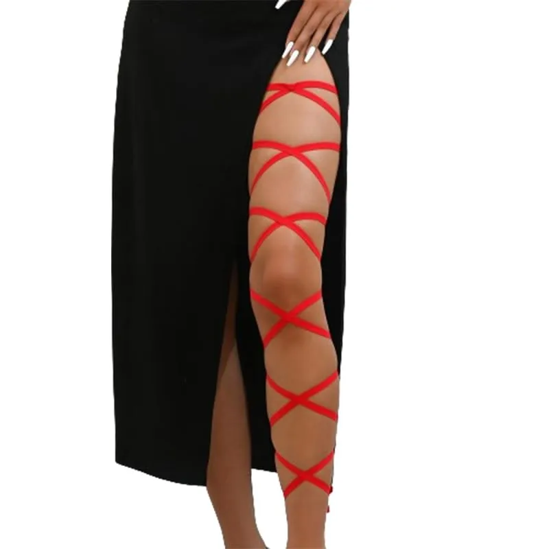 Rosso Elastico Leg Wraps Rave Sexy Coscia Giarrettiera Cinghie Delle Gambe Accessori Costume Calze Esotiche Donna, Rosso, taglia unica - immagine 1