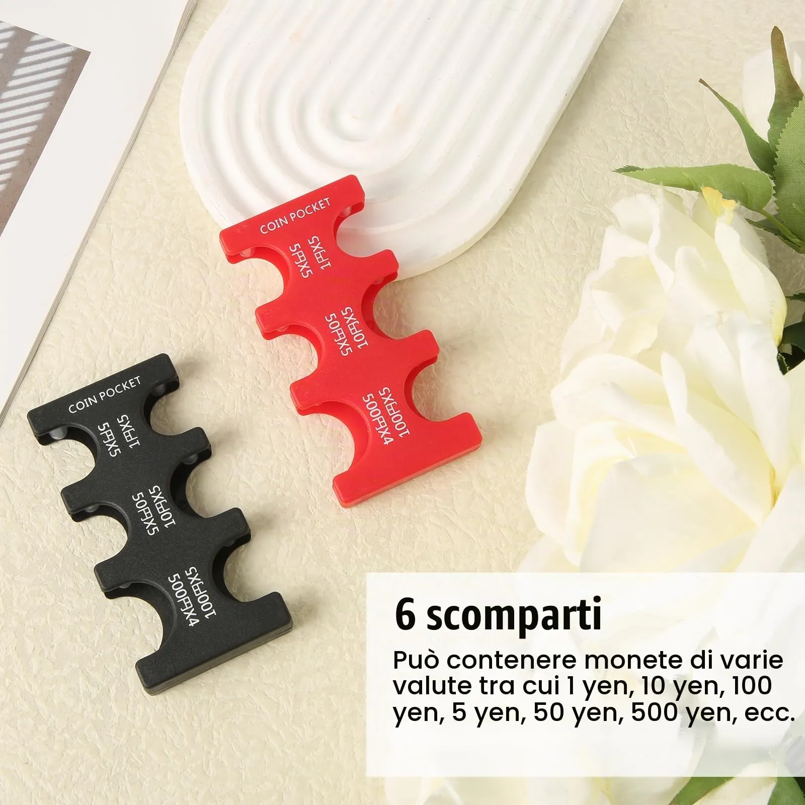 2 con monete 6 slot rettangolari in plastica portamonete in yen giapponese - immagine 3