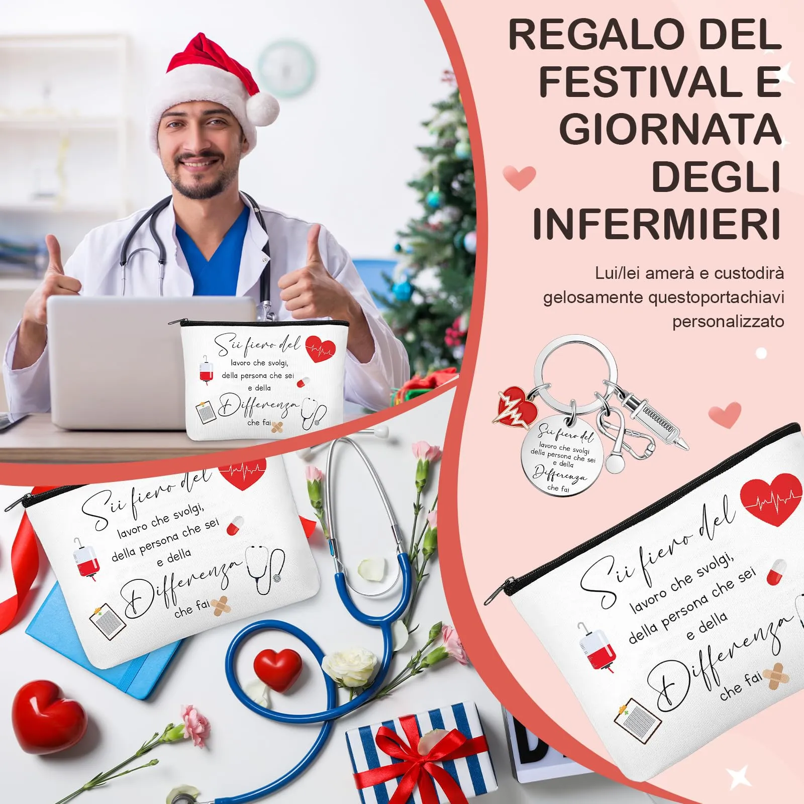 Xuniea Portachiavi per Infermiera Borsa Cosmetica Set di Regalo Ispiratore - immagine 4