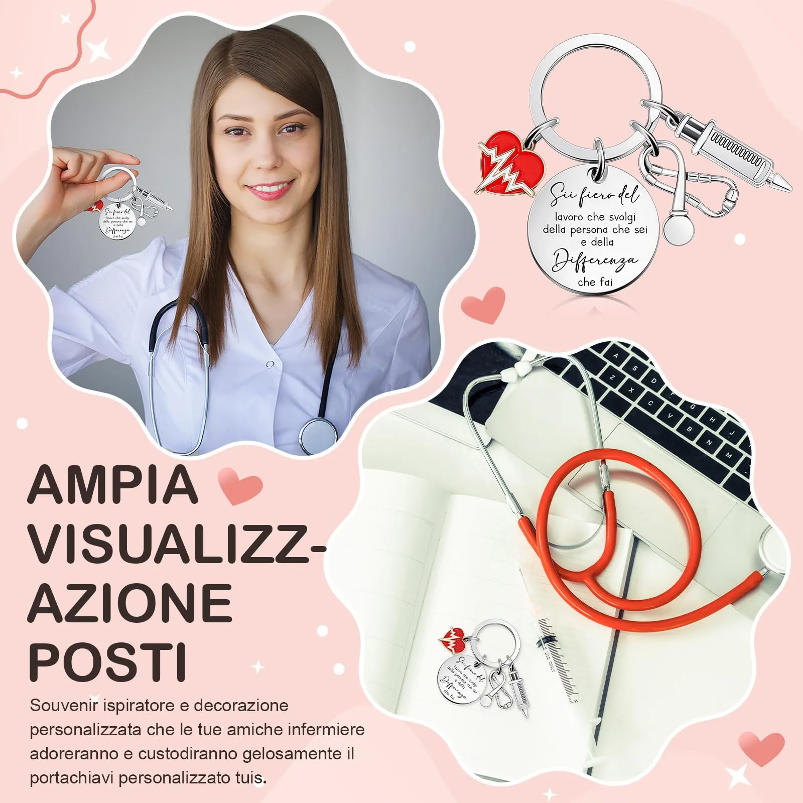 Xuniea Portachiavi per Infermiera Borsa Cosmetica Set di Regalo Ispiratore - immagine 6