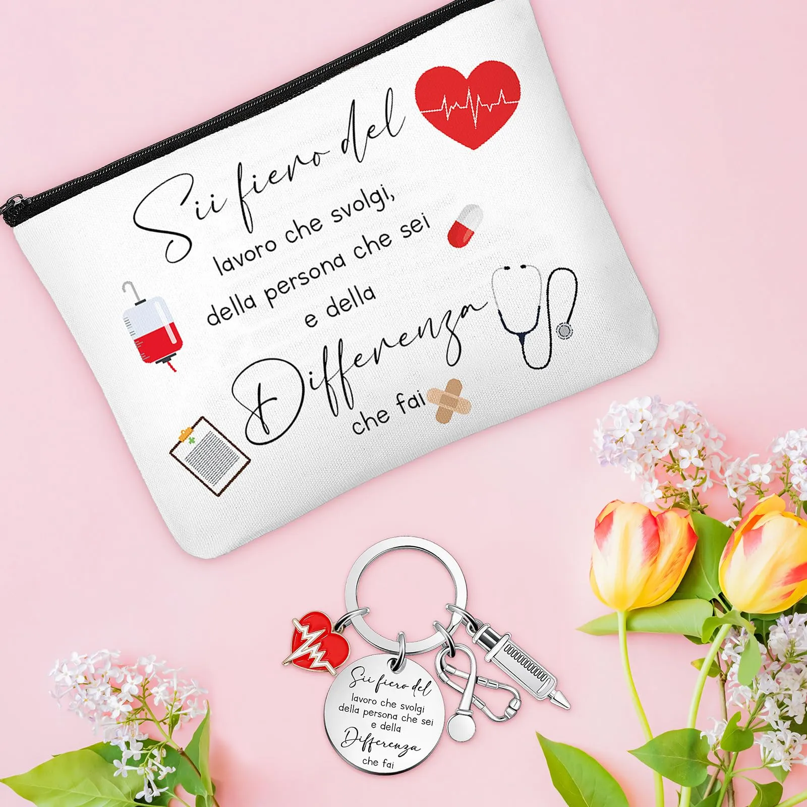 Xuniea Portachiavi per Infermiera Borsa Cosmetica Set di Regalo Ispiratore - immagine 7