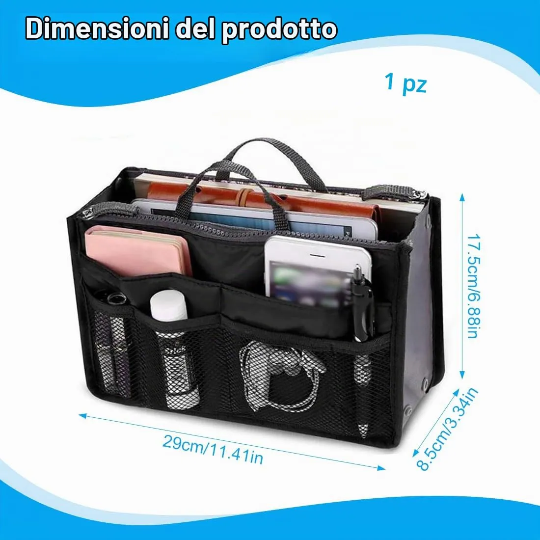 GXGM 1 Pezzo borsa organizer Organizzatore Borsa Donna Economico,organizer borsa,Comodo Pratico Organizer Espandibile,Trasferimento Quotidiano Facile e Veloce (Nero) - immagine 2