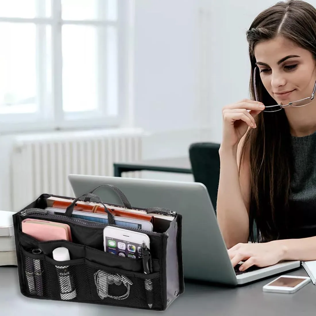 GXGM 1 Pezzo borsa organizer Organizzatore Borsa Donna Economico,organizer borsa,Comodo Pratico Organizer Espandibile,Trasferimento Quotidiano Facile e Veloce (Nero) - immagine 5