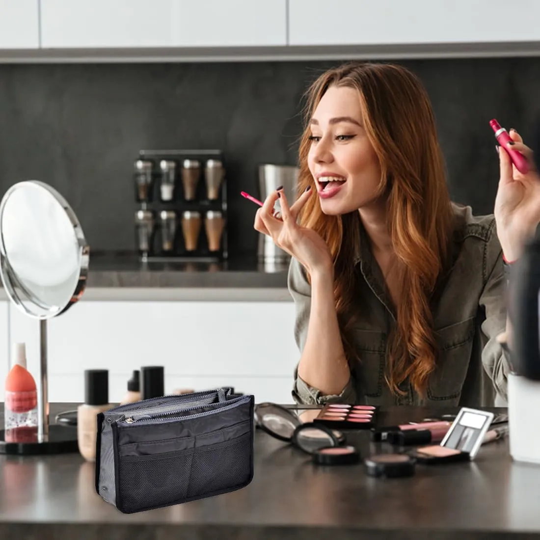 GXGM 1 Pezzo borsa organizer Organizzatore Borsa Donna Economico,organizer borsa,Comodo Pratico Organizer Espandibile,Trasferimento Quotidiano Facile e Veloce (Nero) - immagine 6