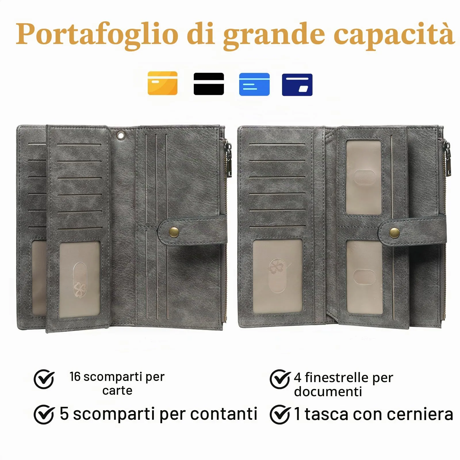 GOIACII Portafoglio Donna in Pelle Blocco RFID Formato Lungo Portafogli Grande Capacità per Carte di Credito con polso - immagine 2