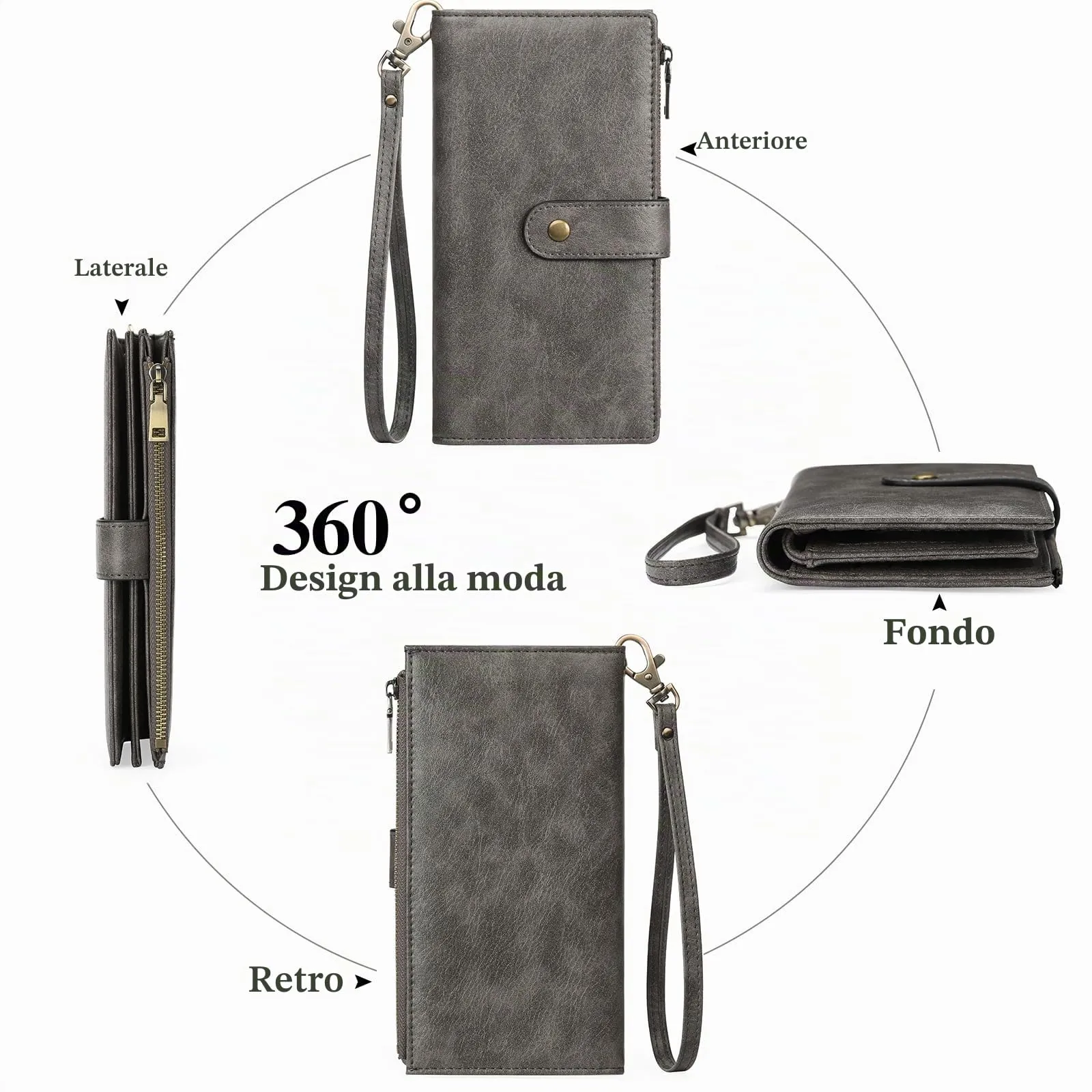 GOIACII Portafoglio Donna in Pelle Blocco RFID Formato Lungo Portafogli Grande Capacità per Carte di Credito con polso - immagine 4