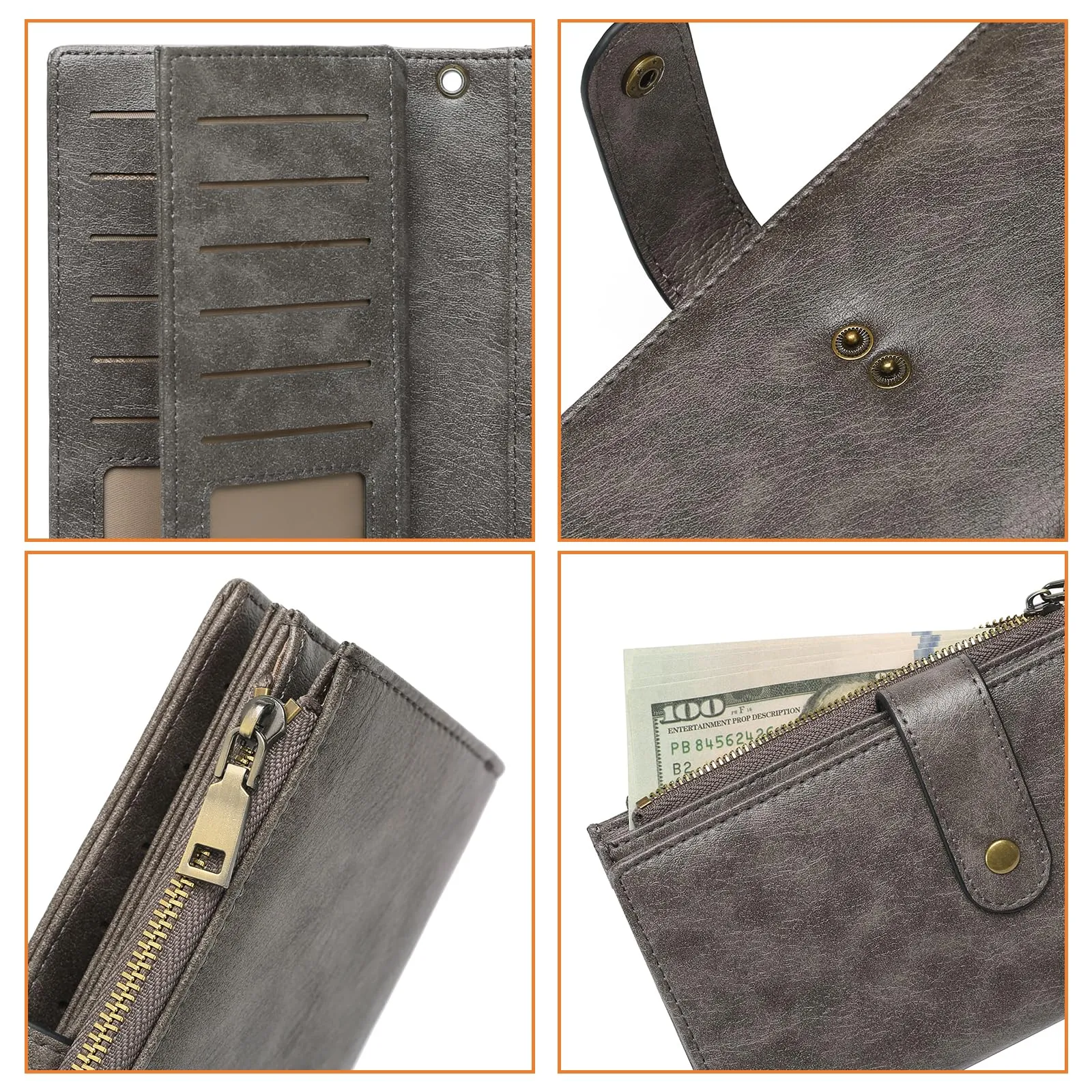 GOIACII Portafoglio Donna in Pelle Blocco RFID Formato Lungo Portafogli Grande Capacità per Carte di Credito con polso - immagine 5