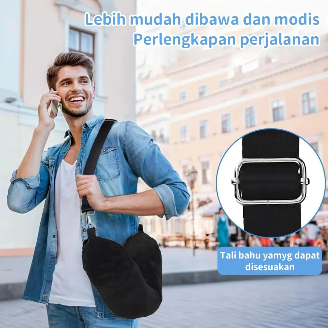 IKOPFLN Cuscino da viaggio riempibile Cuscino da viaggio aereo Cuscino Viaggio Riempibile,Cuscino da Viaggio Multifunzionale a Forma di U per Aereo Colloper Viaggiare in Auto o in Aereo (Nero) - immagine 5