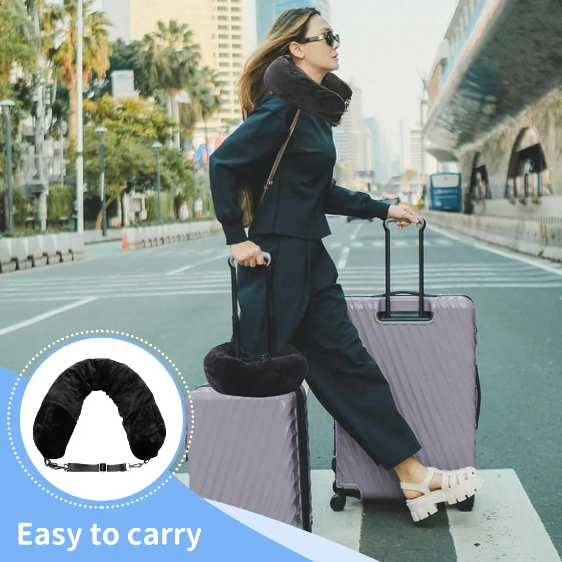 IKOPFLN Cuscino da viaggio riempibile Cuscino da viaggio aereo Cuscino Viaggio Riempibile,Cuscino da Viaggio Multifunzionale a Forma di U per Aereo Colloper Viaggiare in Auto o in Aereo (Nero) - immagine 6