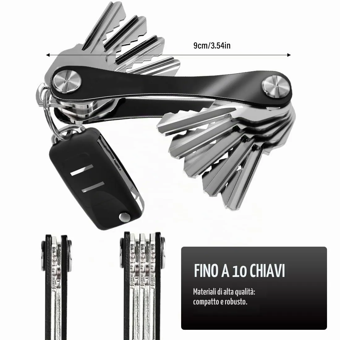 OUDQFCJ Portachiavi e organizzatore di chiavi compatto (max. 14 chiavi, Nera) - immagine 2
