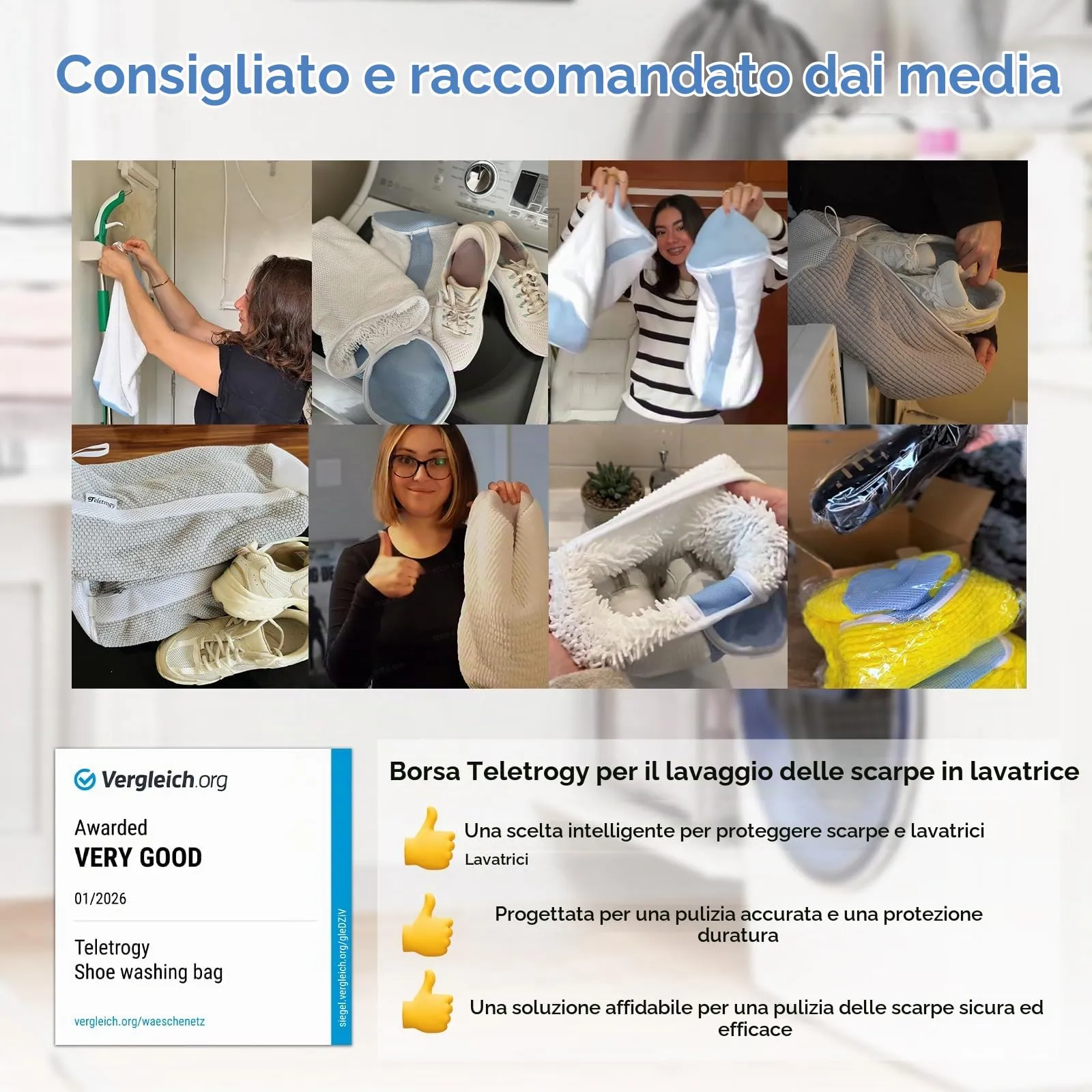 Teletrogy 2 Pezzi Sacchetti Scarpe Lavatrice Con Tendiscarpe Regolabili, Pulizia A 360° Tutto Campo, Riutilizzabile E Anti-Deformazione Per Lava Scarpe Lavatrice Con Cerniera Nascosta, Bianco - immagine 5