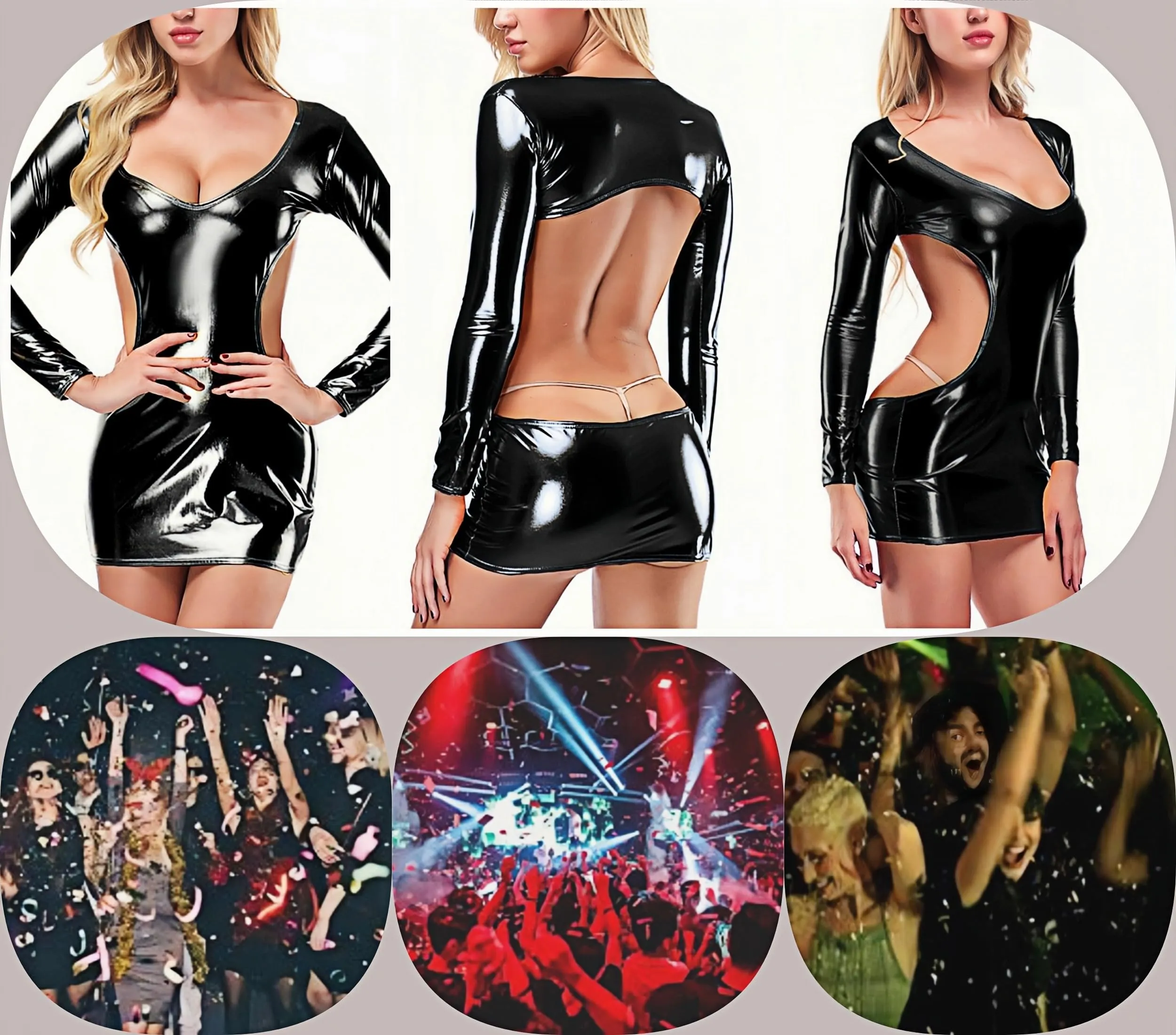 ROSVAJFY Abito in Pelle Lucida da Donna, Sexy Abito Wetlook da Donna, Abito Senza Schienale Sexy, Lingerie da Donna, Party Mini Abito da Donna, 3 Colori - immagine 7