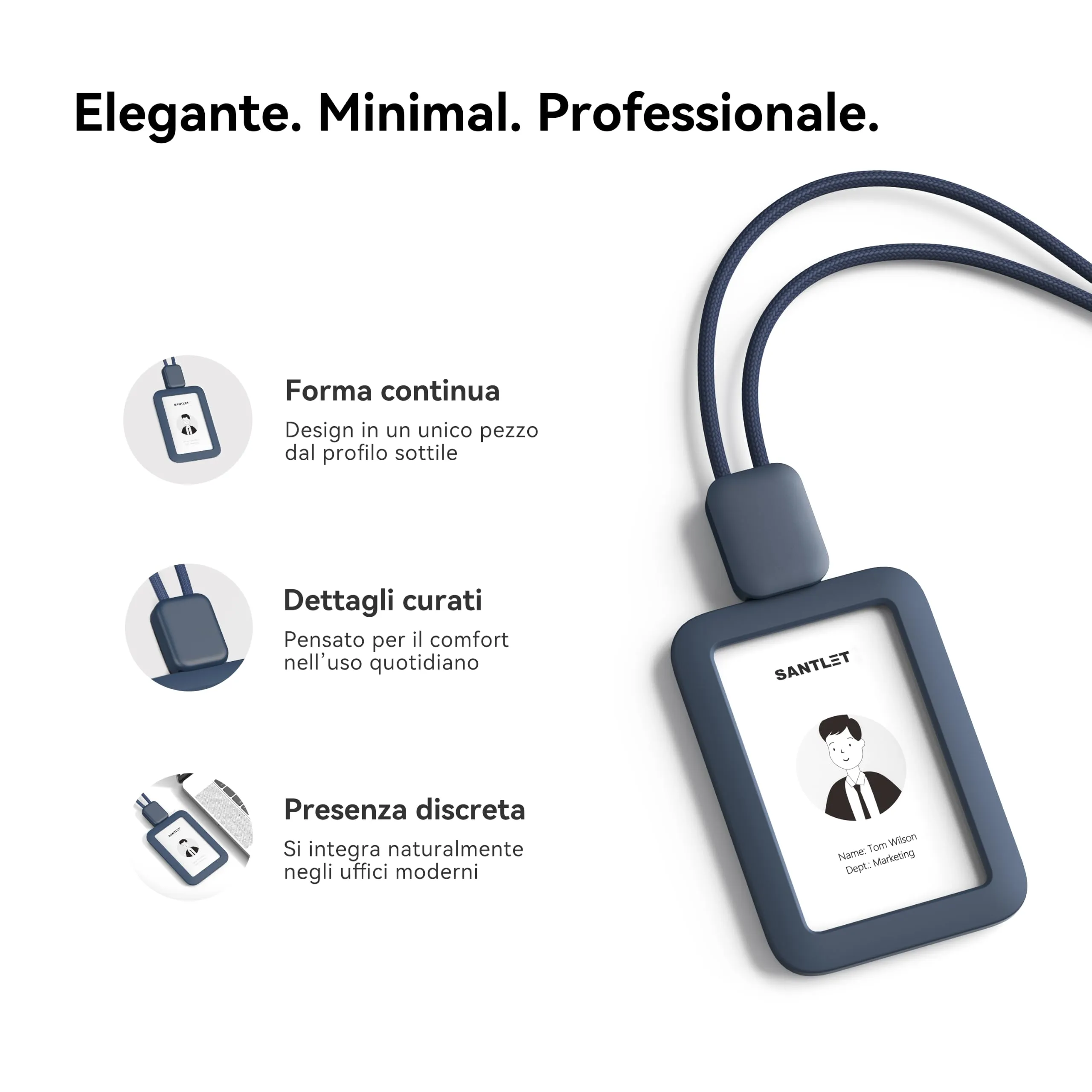 SANTLET Cordino per Portabadge, Silicone Morbido, Cavo Retrattile - immagine 3