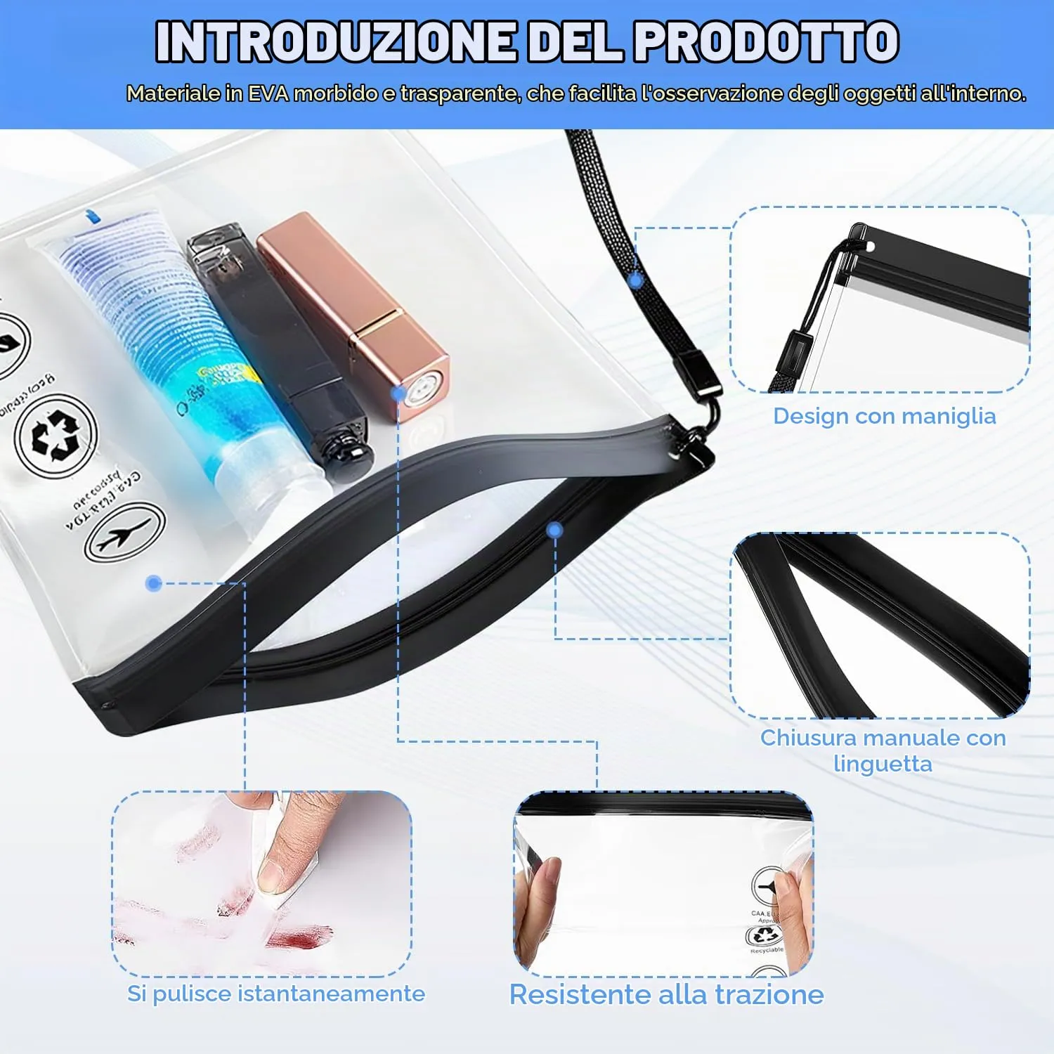 Sacchetti per Valigia da Viaggio – Buste per Liquidi Aereo 20x20cm Trasparenti TSA, Busta Trasparente per Liquidi Aereo Impermeabile, Pochette Trasparente da Viaggio Porta Liquidi - immagine 5