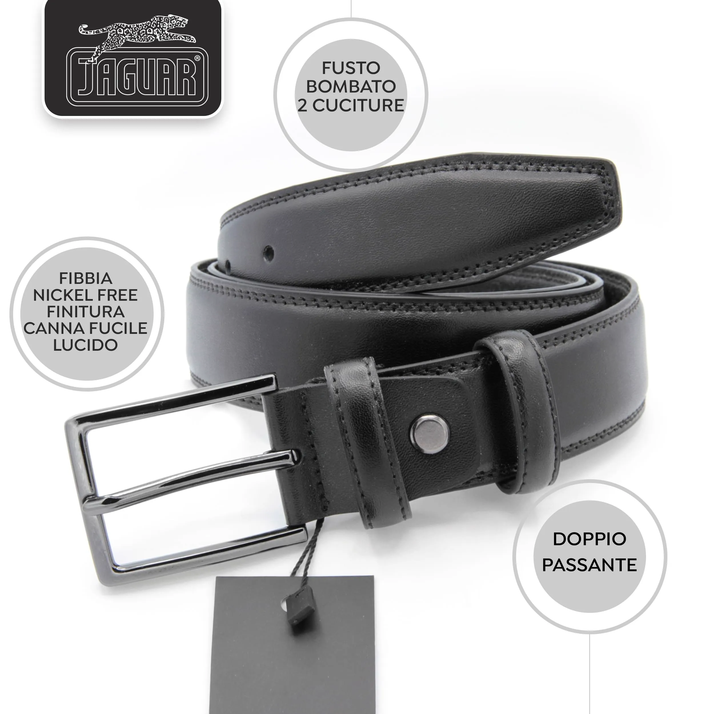JAGUAR Regalo Uomo Cofanetto Portafoglio Uomo in Pelle Nera con Protezione RFID e Cinta in Pelle Firmati, Idea Regalo Originale Compleanno con Cofanetto in Legno con Marchio, Cintura da 125cm - immagine 3