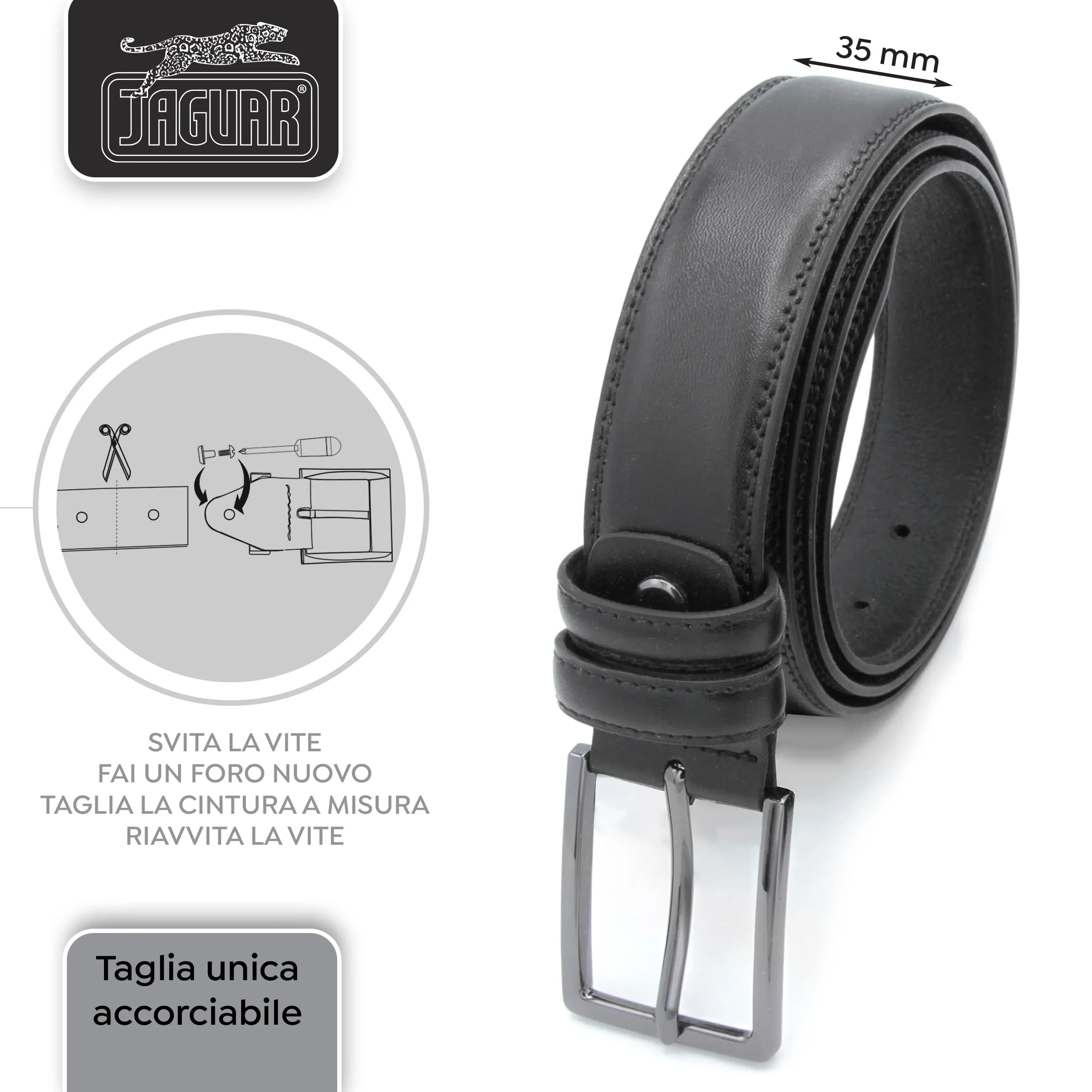 JAGUAR Regalo Uomo Cofanetto Portafoglio Uomo in Pelle Nera con Protezione RFID e Cinta in Pelle Firmati, Idea Regalo Originale Compleanno con Cofanetto in Legno con Marchio, Cintura da 125cm - immagine 4