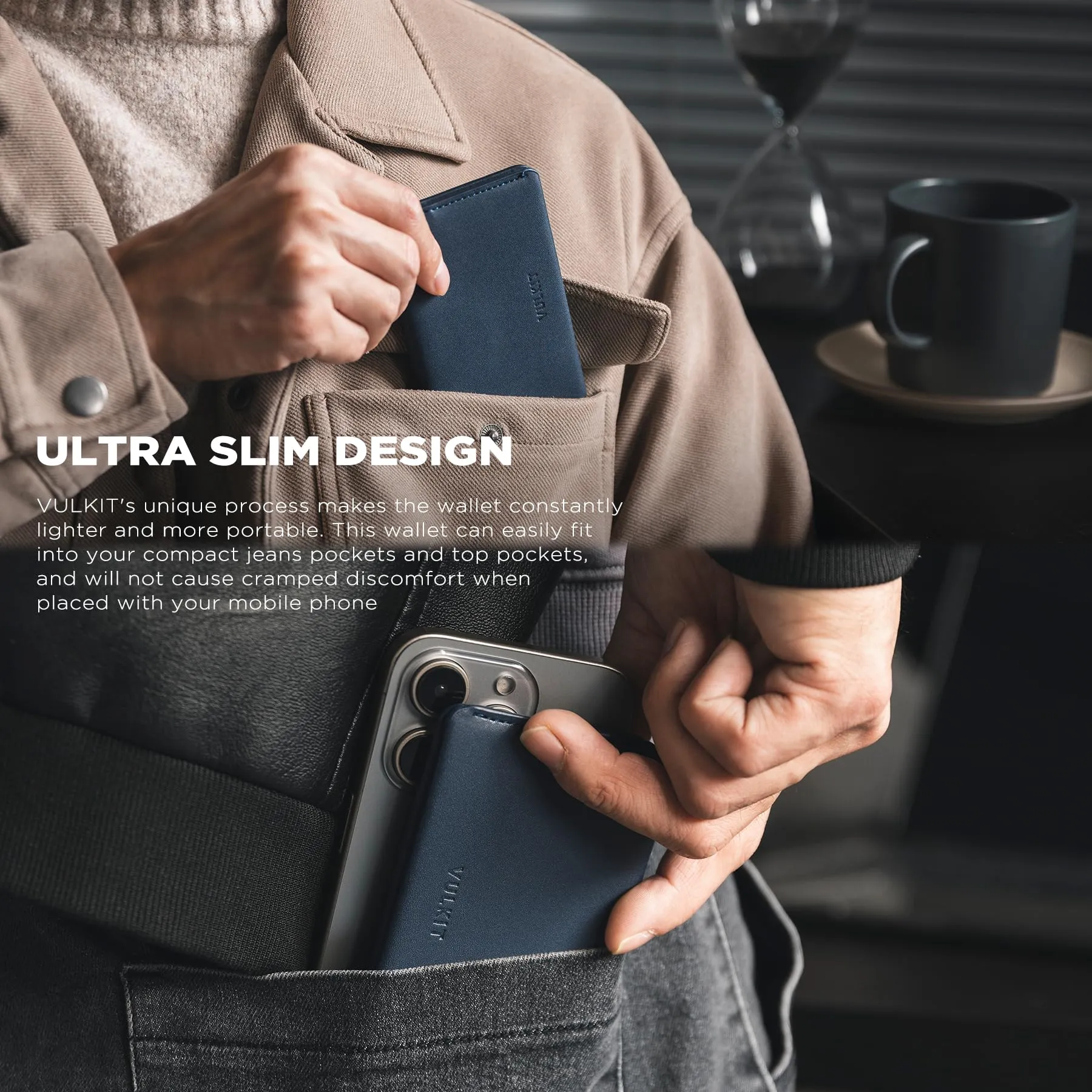 VULKIT Porta Carte di Credito Sottile e Minimalista in Pelle con Protezione RFID Tasca Frontale e Chiusura Magnetica - immagine 2
