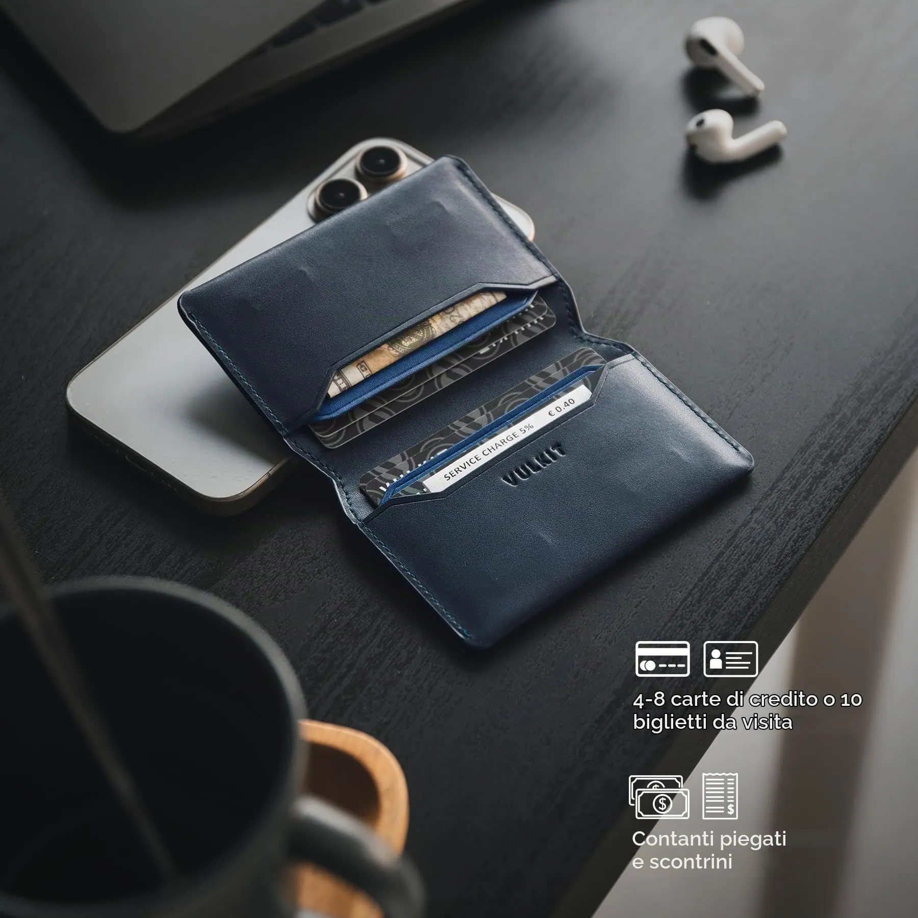 VULKIT Porta Carte di Credito Sottile e Minimalista in Pelle con Protezione RFID Tasca Frontale e Chiusura Magnetica - immagine 3