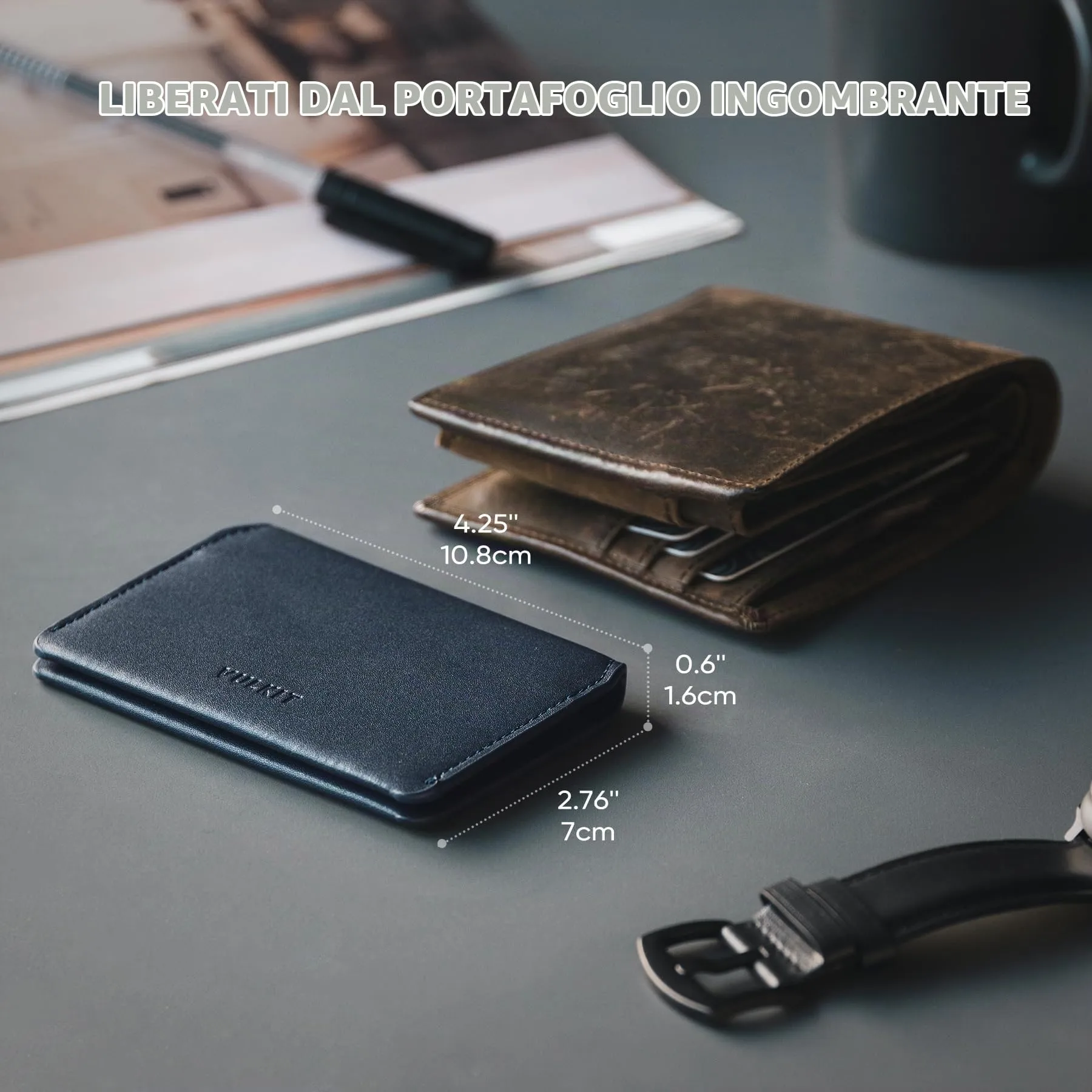 VULKIT Porta Carte di Credito Sottile e Minimalista in Pelle con Protezione RFID Tasca Frontale e Chiusura Magnetica - immagine 4