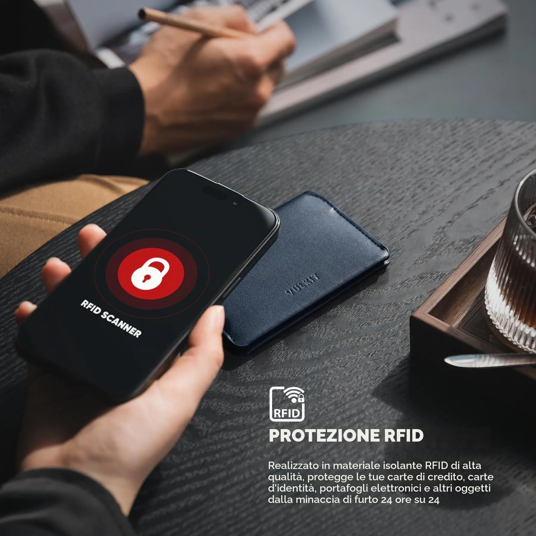 VULKIT Porta Carte di Credito Sottile e Minimalista in Pelle con Protezione RFID Tasca Frontale e Chiusura Magnetica - immagine 5