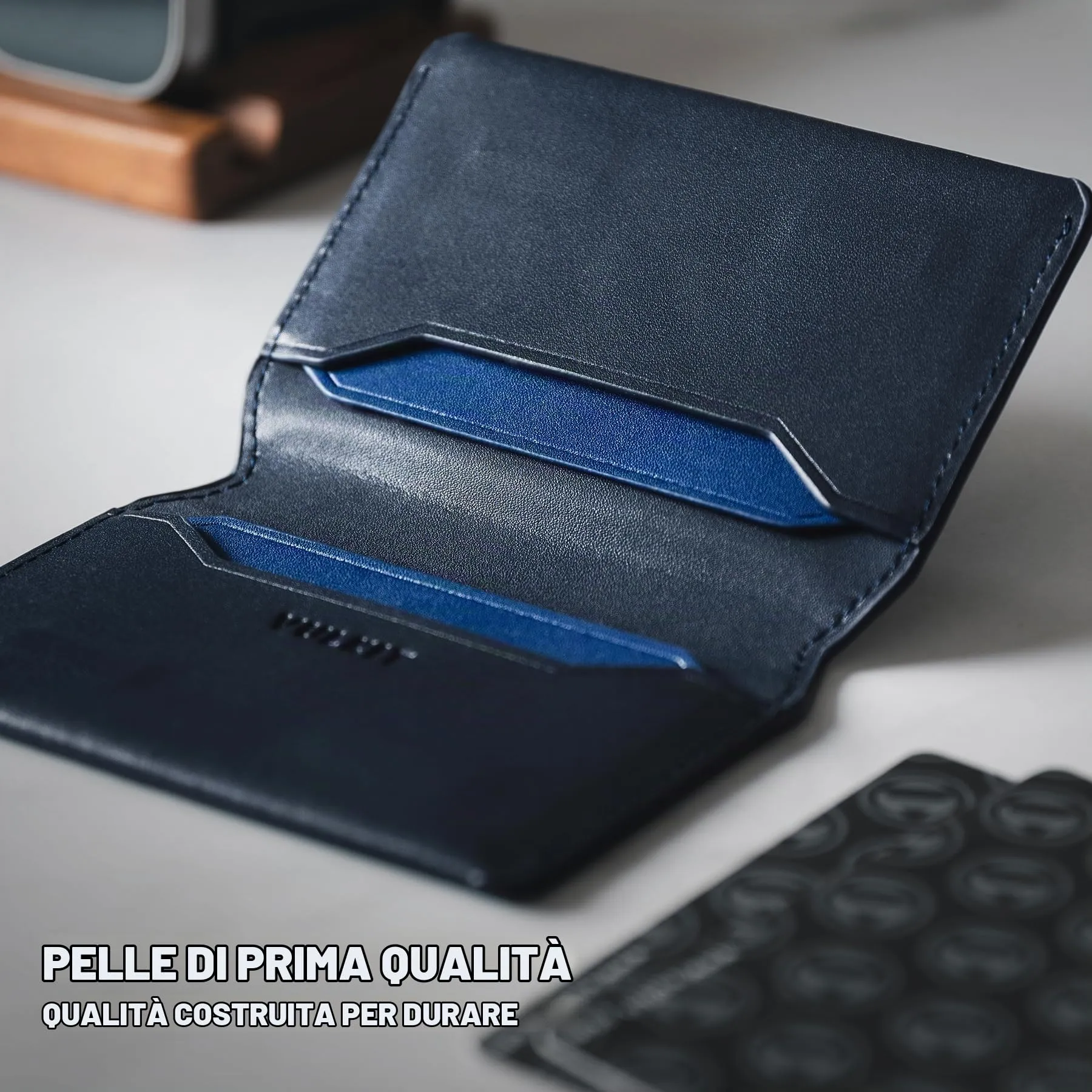 VULKIT Porta Carte di Credito Sottile e Minimalista in Pelle con Protezione RFID Tasca Frontale e Chiusura Magnetica - immagine 6