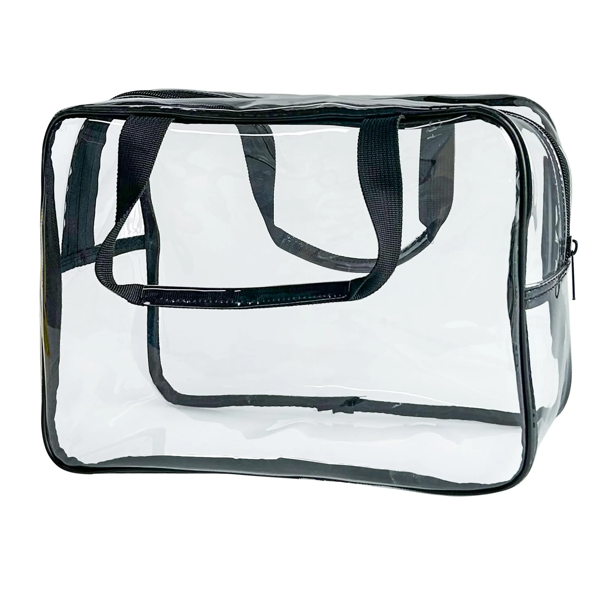 TotePrint Borsa in vinile impermeabile trasparente trucco impermeabile spalla Tote Bag 11.8'' ×5.12'' ×8.26'', Manico trasparente + nero, 30*21*13cm, Minimalista - immagine 1