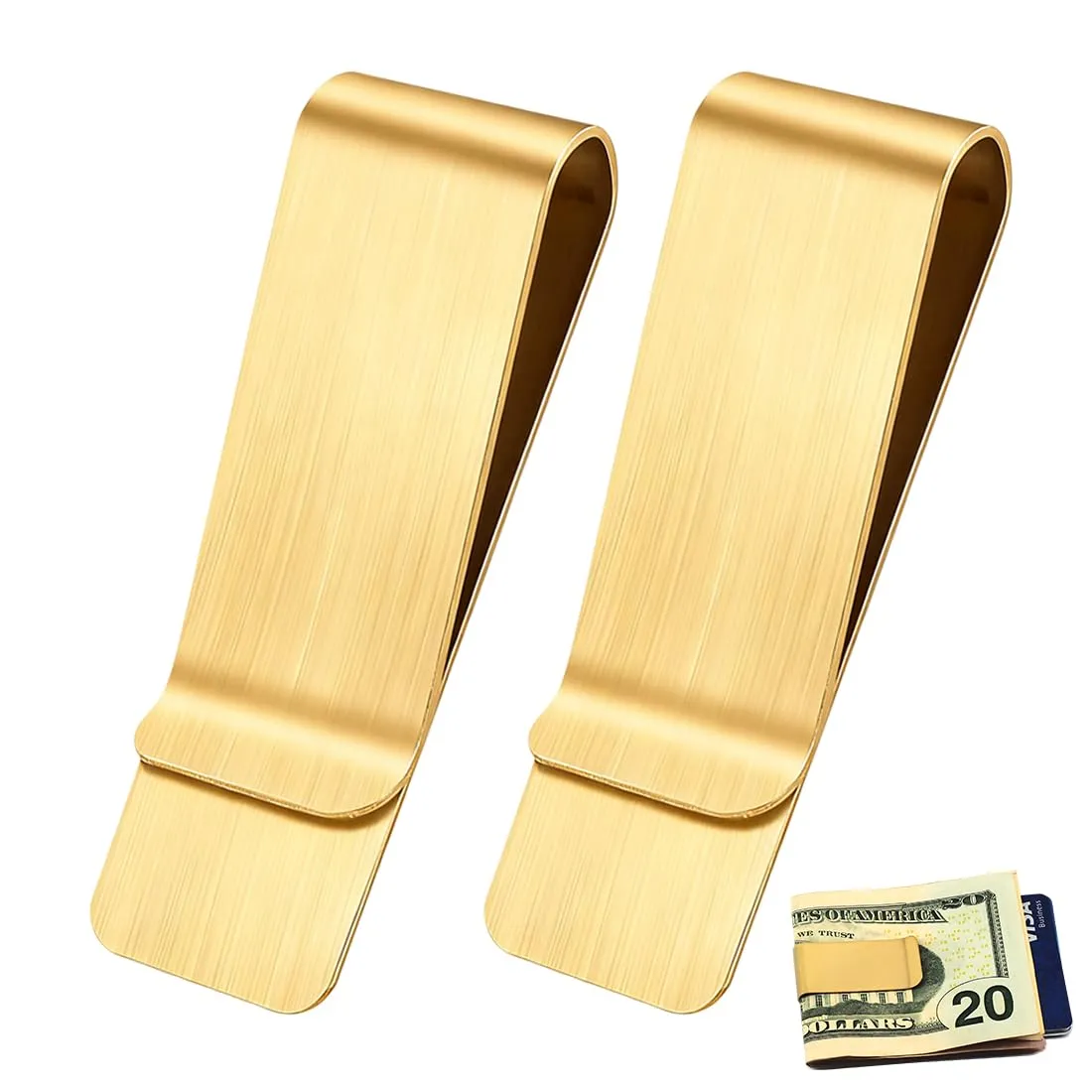 GNALIA Fermasoldi Uomo In Acciaio Inox Dorato, Clip Metallica Per Banconote E Carte Di Credito, Dimensioni 5Cm X 2.6Cm, 2 Pezzi, Per Contanti E Documenti - immagine 1