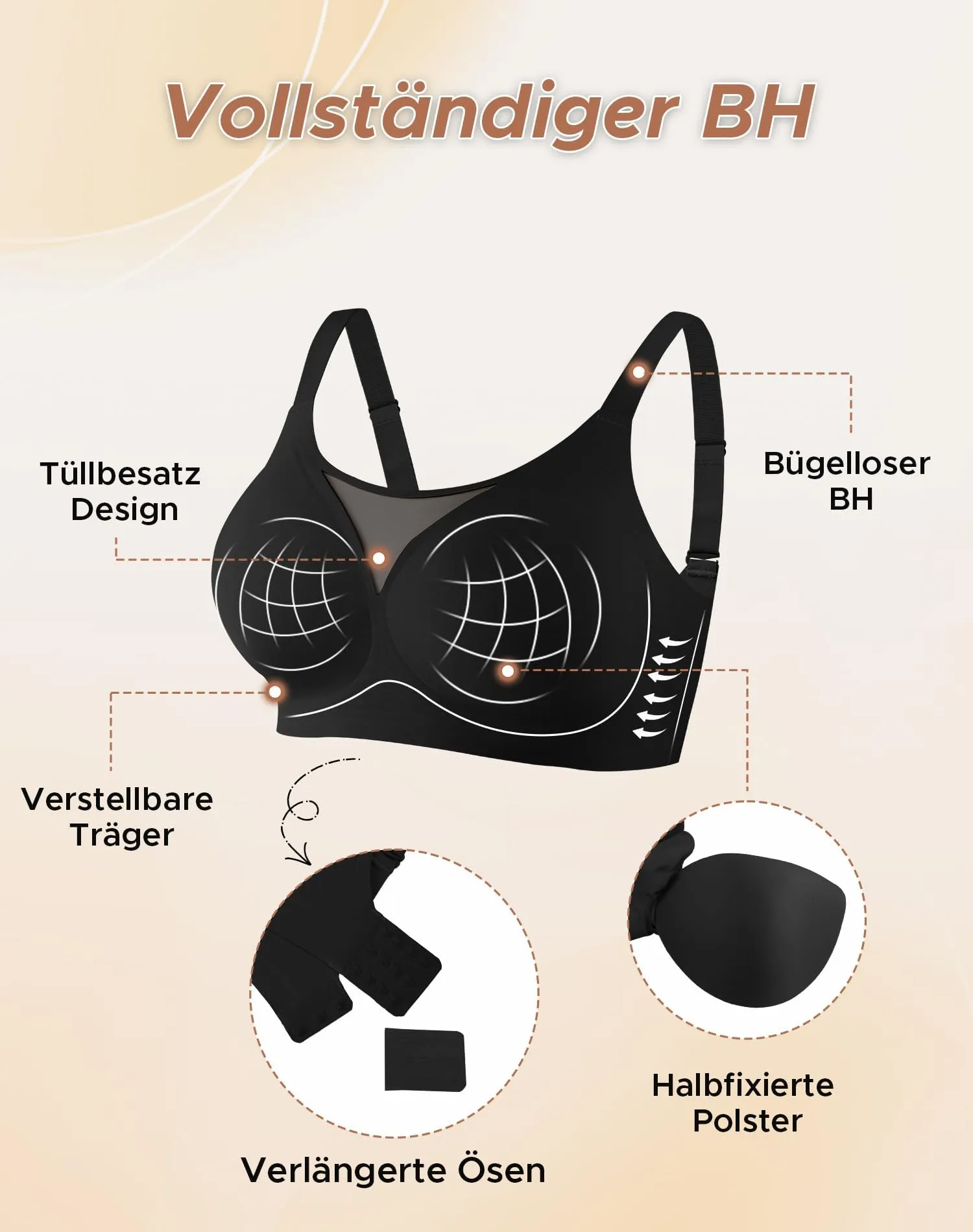INNERSY Reggiseno senza ferretto taglia grande, Minimizer, Reggiseno a coppa piena, Bustier imbottito, Bralette, 1 confezione, 4XL - immagine 3