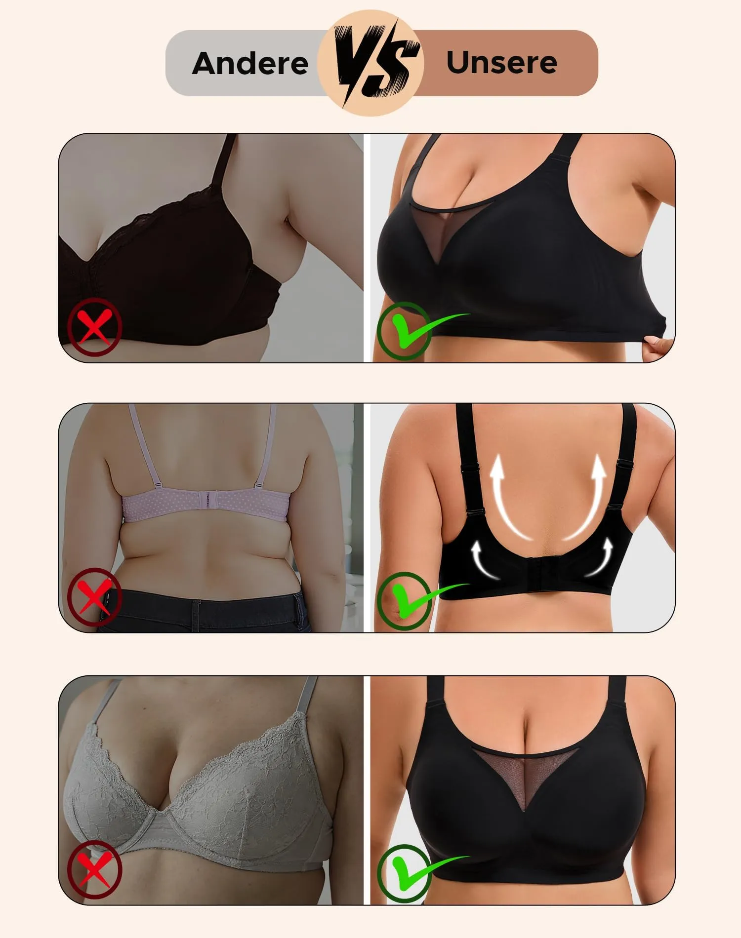 INNERSY Reggiseno senza ferretto taglia grande, Minimizer, Reggiseno a coppa piena, Bustier imbottito, Bralette, 1 confezione, 4XL - immagine 4