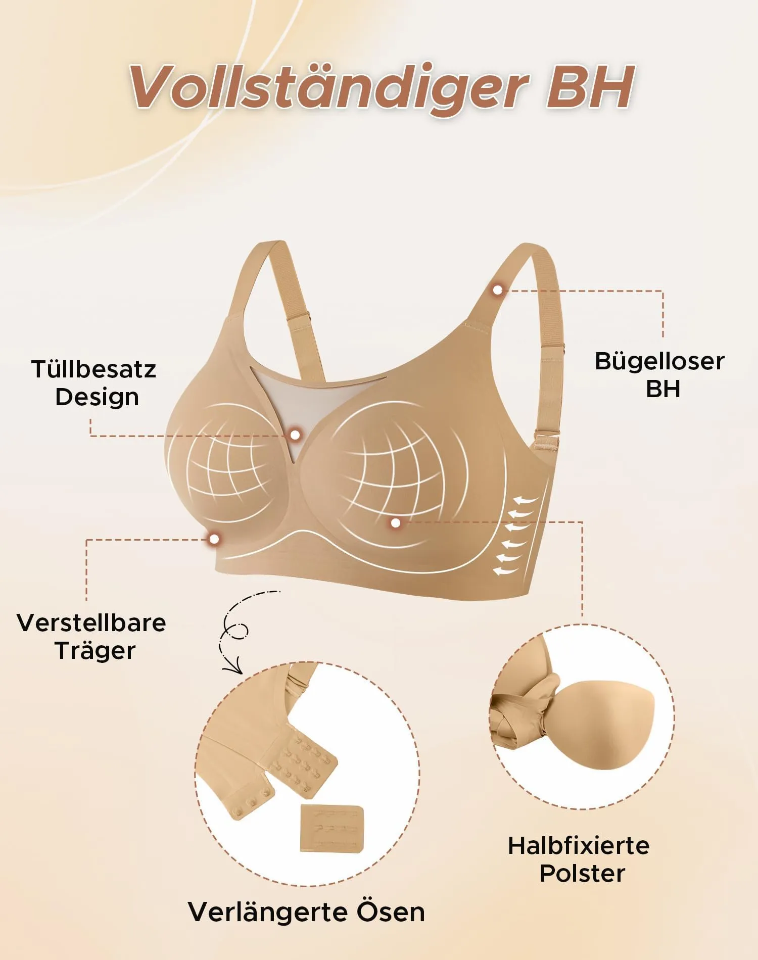 INNERSY Reggiseno senza ferretto taglia grande Minimizer Reggiseno da donna coppe intere Bustier Imbottito Bralette 1 confezione, XXL - immagine 3