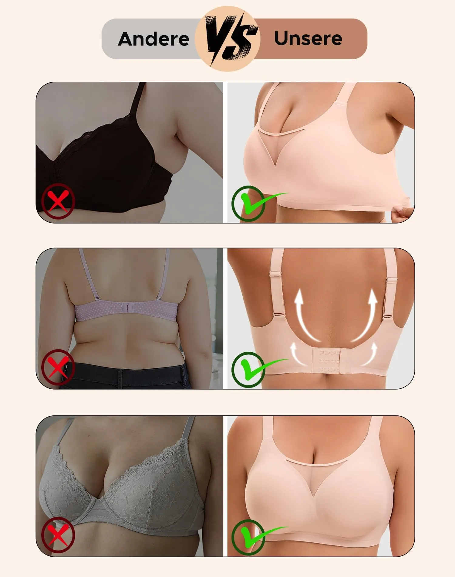 INNERSY Reggiseno senza ferretto taglia grande, Minimizer, Reggiseno da donna coppa piena, Bustier imbottito, Bralette, 1 confezione, 3X - immagine 4