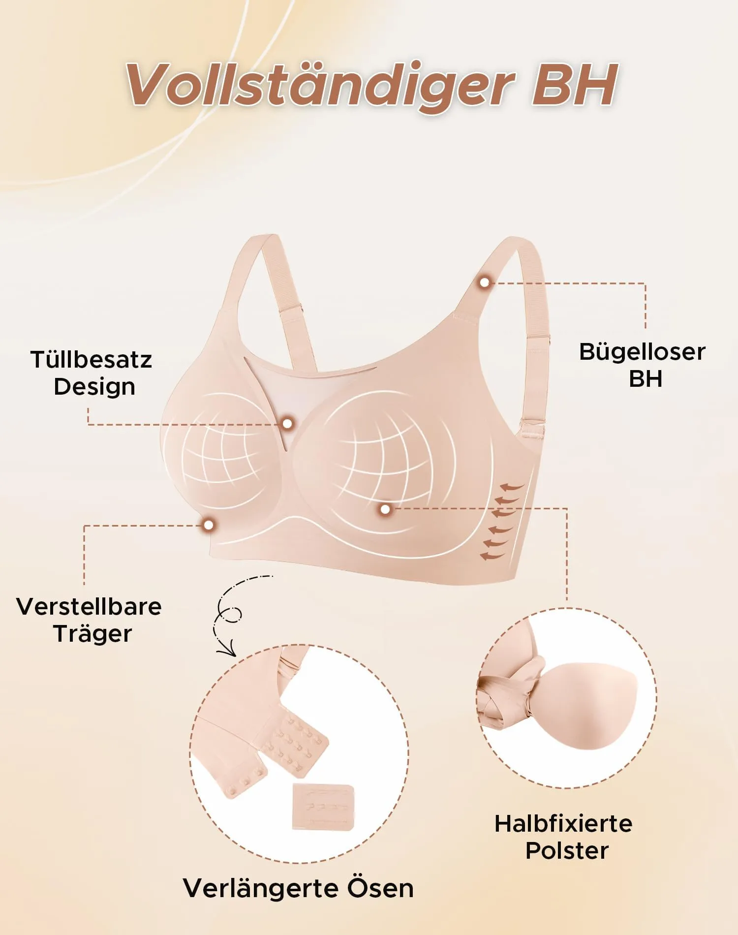INNERSY Reggiseno senza ferretto taglia grande, Minimizer, Reggiseno da donna coppa piena, Bustier imbottito, Bralette, 1 confezione, XXL - immagine 3
