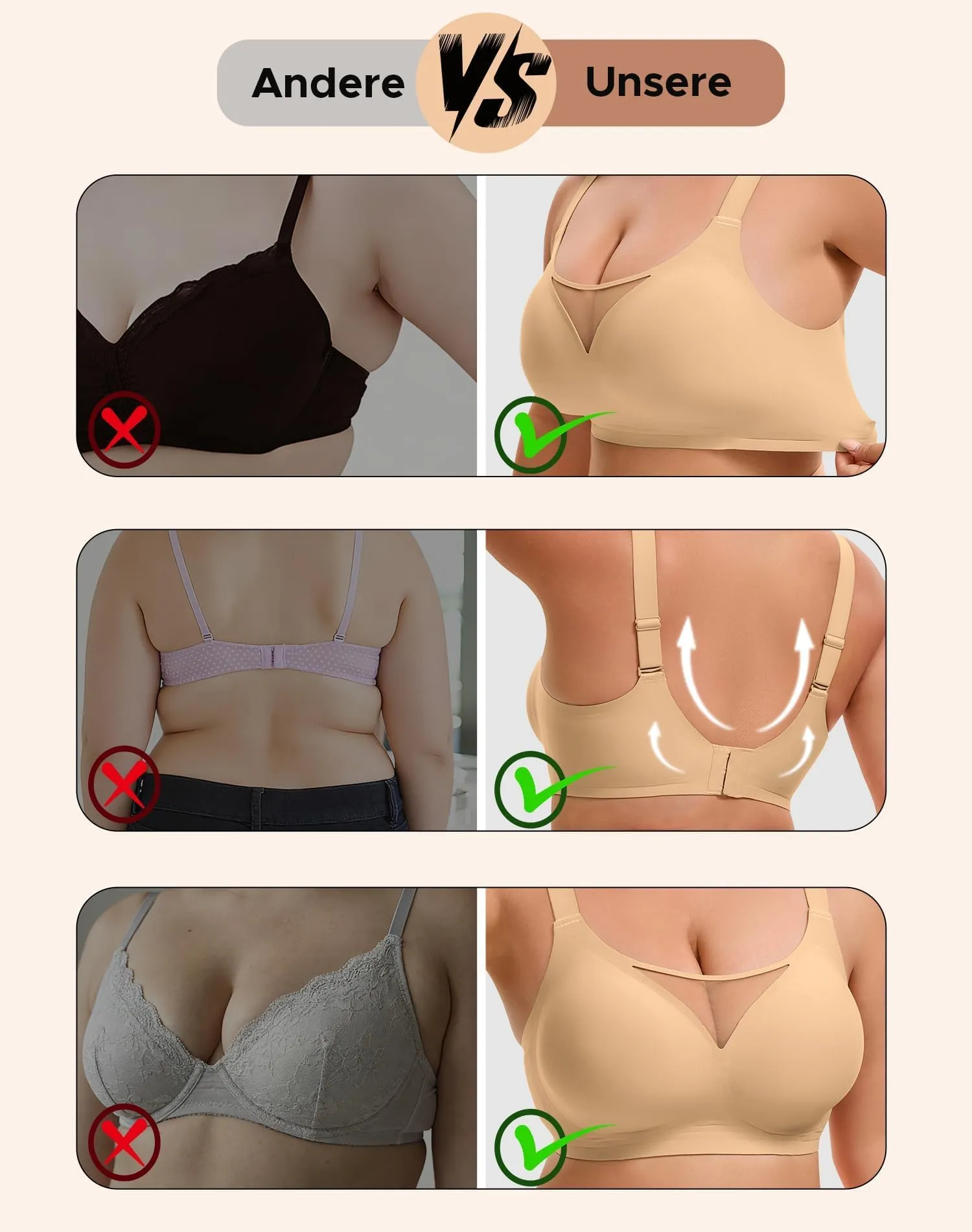 INNERSY Reggiseno senza ferretto taglia grande, Minimizer, Reggiseno da donna coppa piena, Bustier imbottito, Bralette, 1 confezione, 3X - immagine 4