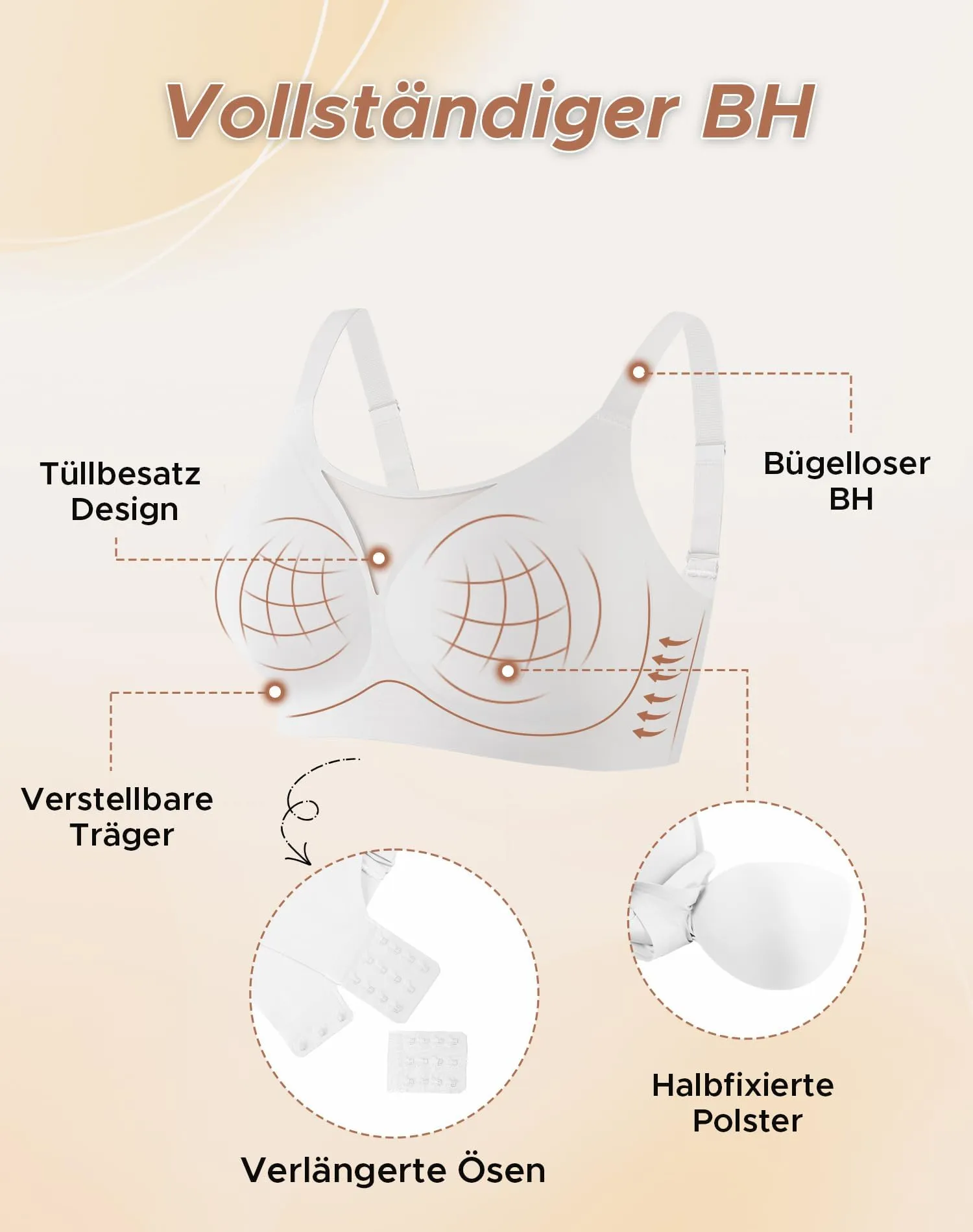INNERSY Reggiseno senza ferretto taglia grande, Minimizer, Reggiseno da donna coppa piena, Bustier imbottito, Bralette, 1 confezione, 3X - immagine 3