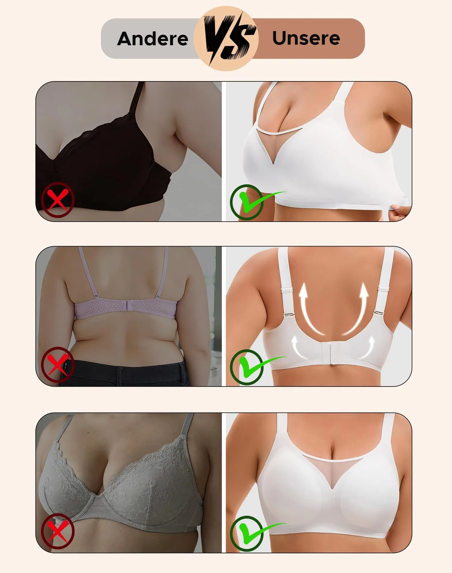 INNERSY Reggiseno senza ferretto taglia grande, Minimizer, Reggiseno da donna coppa piena, Bustier imbottito, Bralette, 1 confezione, 3X - immagine 4